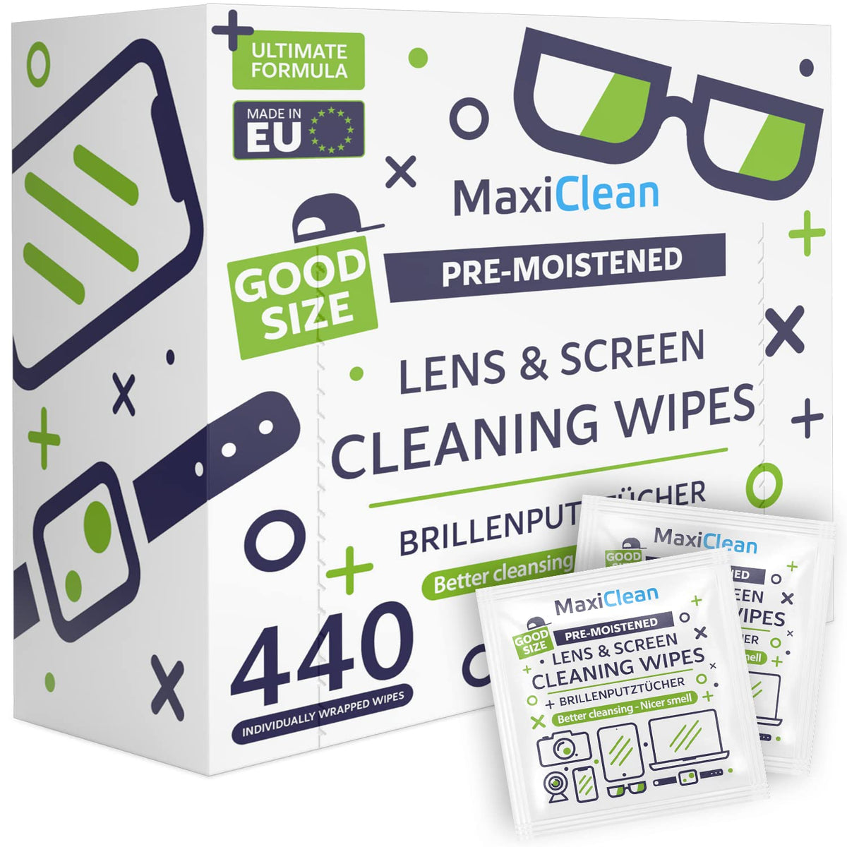MAXI CLEAN lunettes préhydratées pour un nettoyage sans traces.
