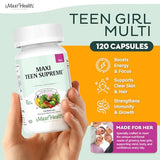 Maxi Health Vitamines adolescentes étiquette: aperçu clair des nutriments clés.
