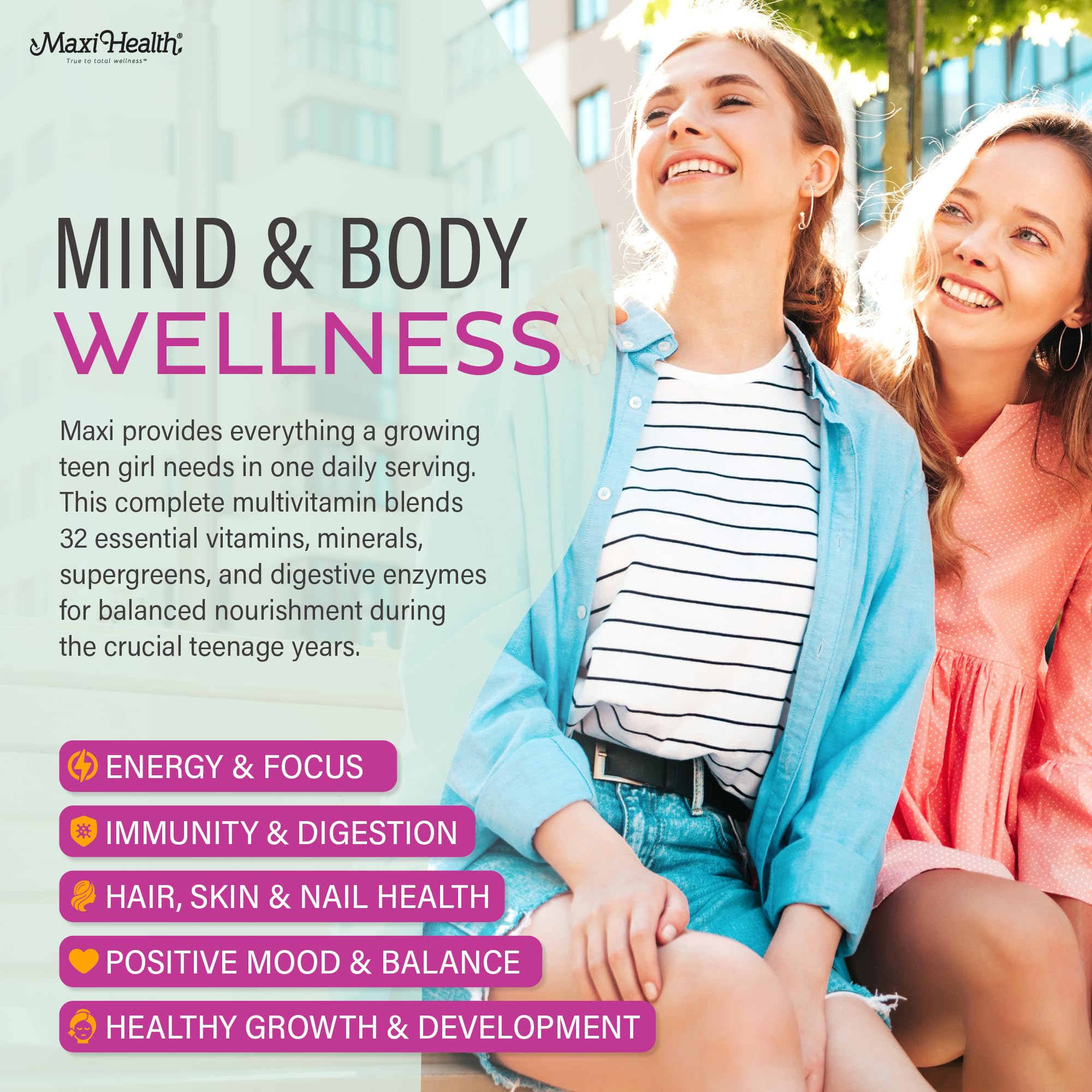 Maxi Health Vitamines adolescentes étui: emballage pratique pour emporter partout.