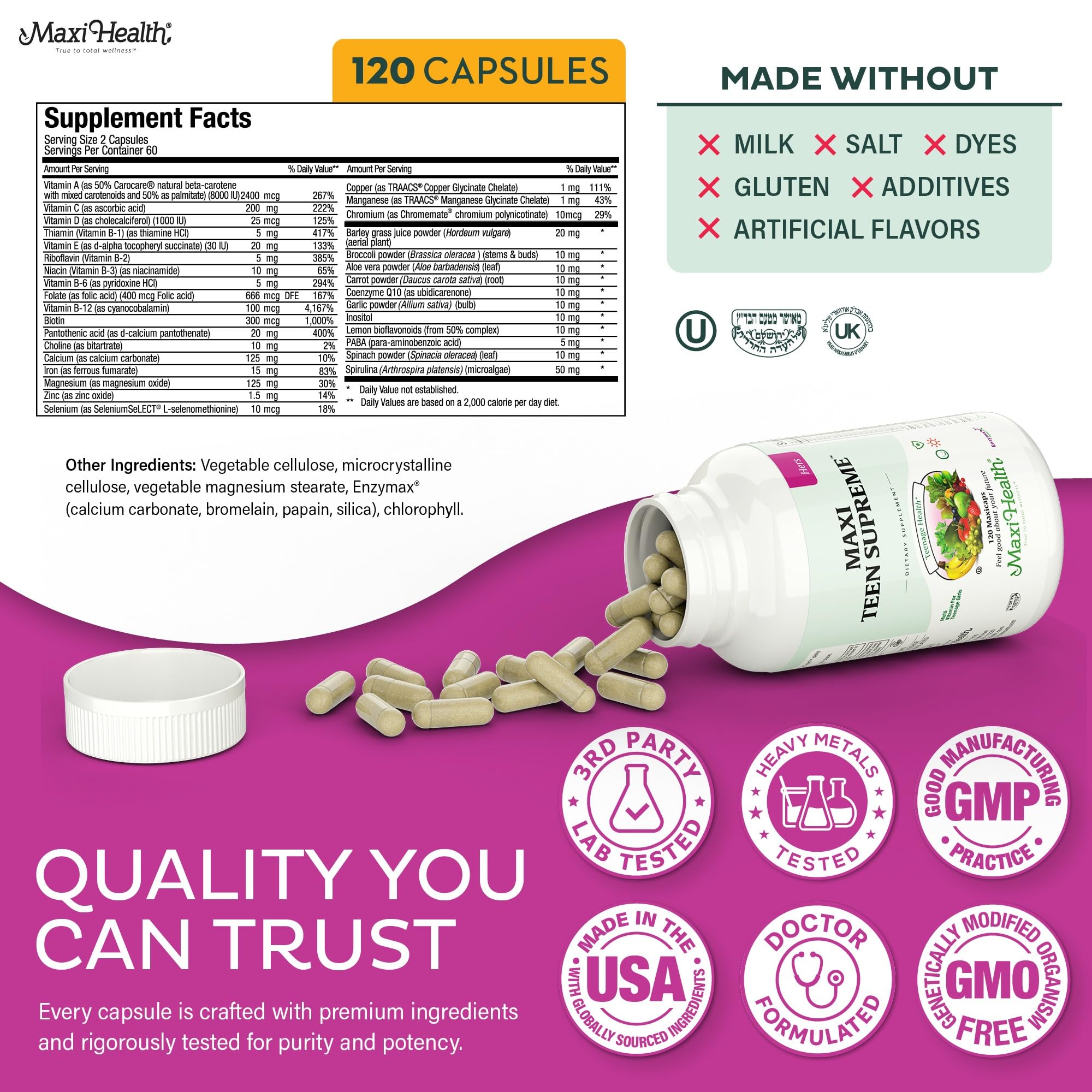 Maxi Health Vitamines adolescentes peau-cheveux-ongles: soutien beauté naturelle pendant la puberté.