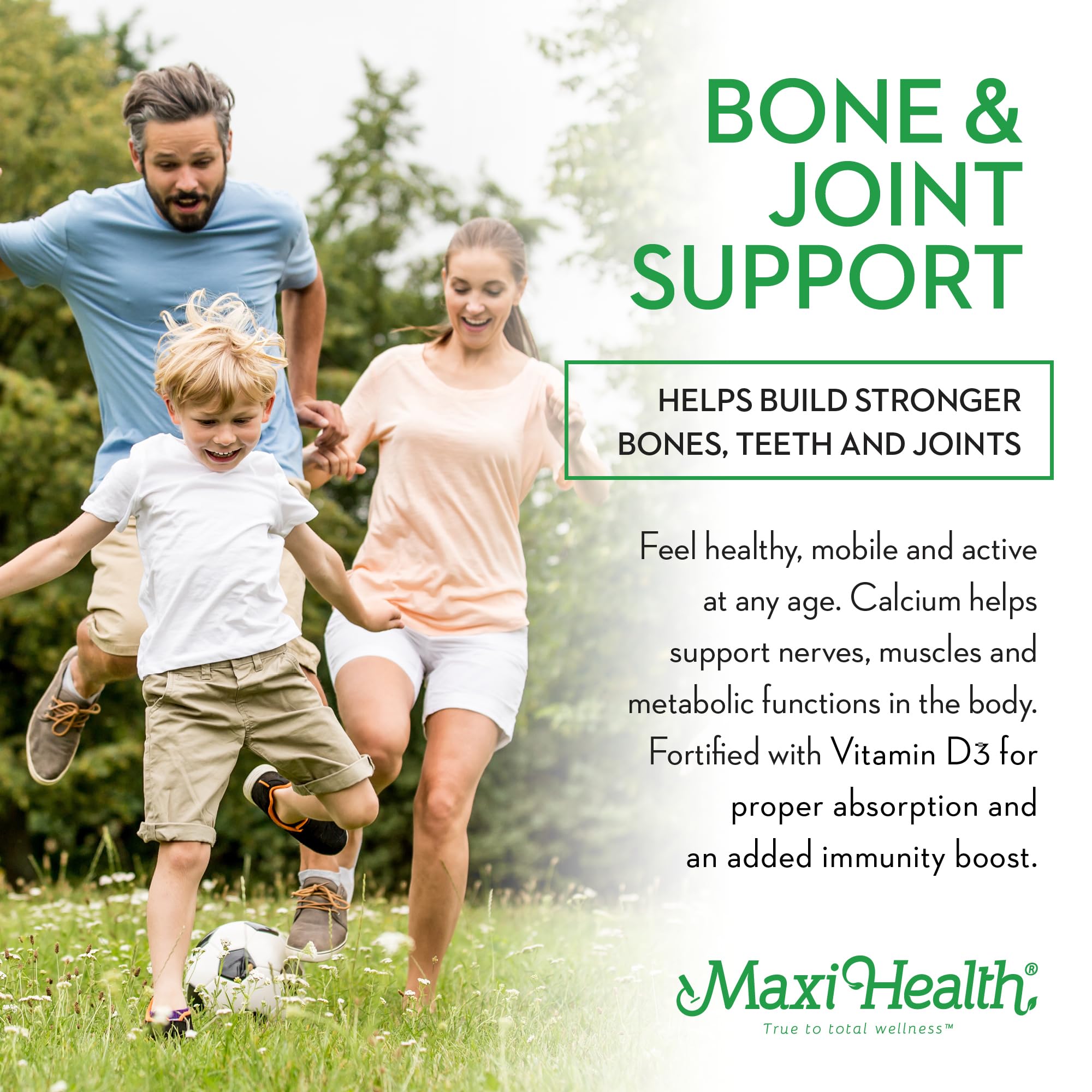 Gommes Maxi Health Calcium D3, source de corail, soutien potentiel des os et dents.