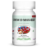 Gomme Maxi Health Chew D Max en bouteille, vitamine D3 1000 UI, saveur fruits des bois.