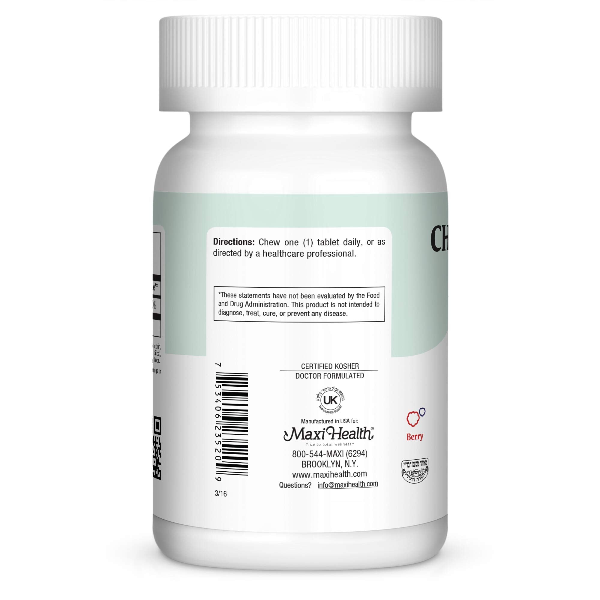 Gommes Maxi Health Chew D Max près de l'emballage, soutien potentiel des os.