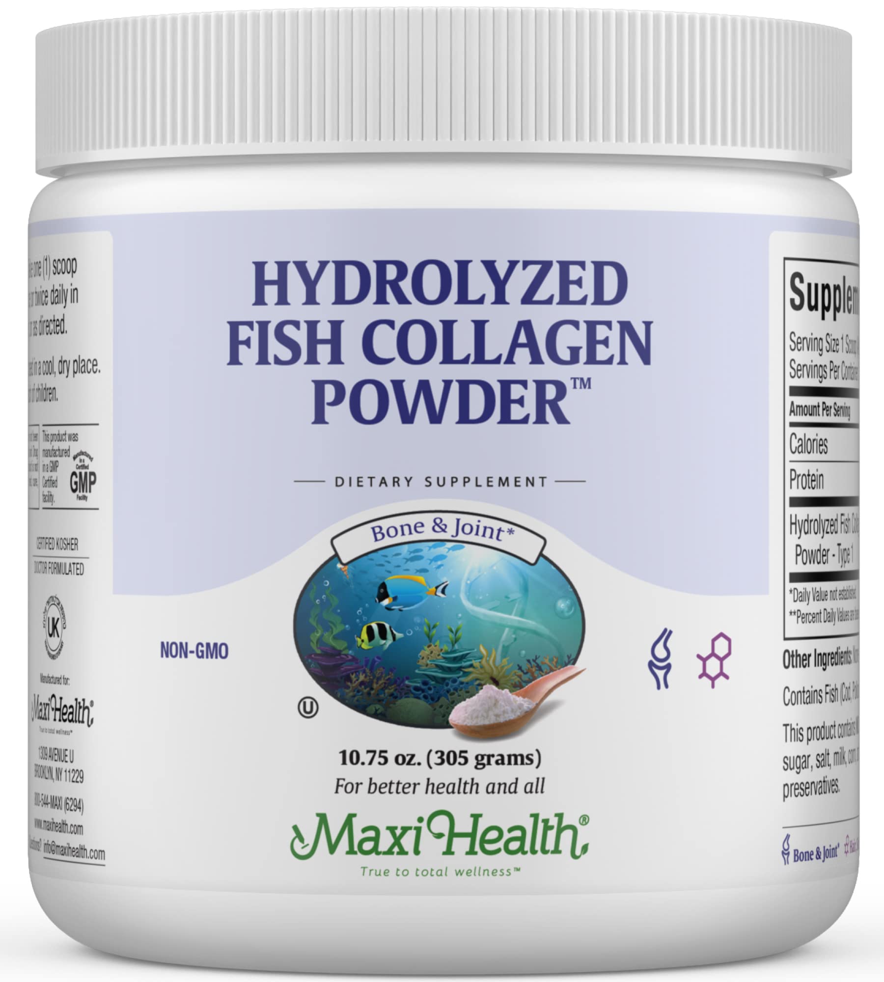 Maxi Health Collagen Peptides Poudre – bouteille prête à intégrer dans café ou smoothie.