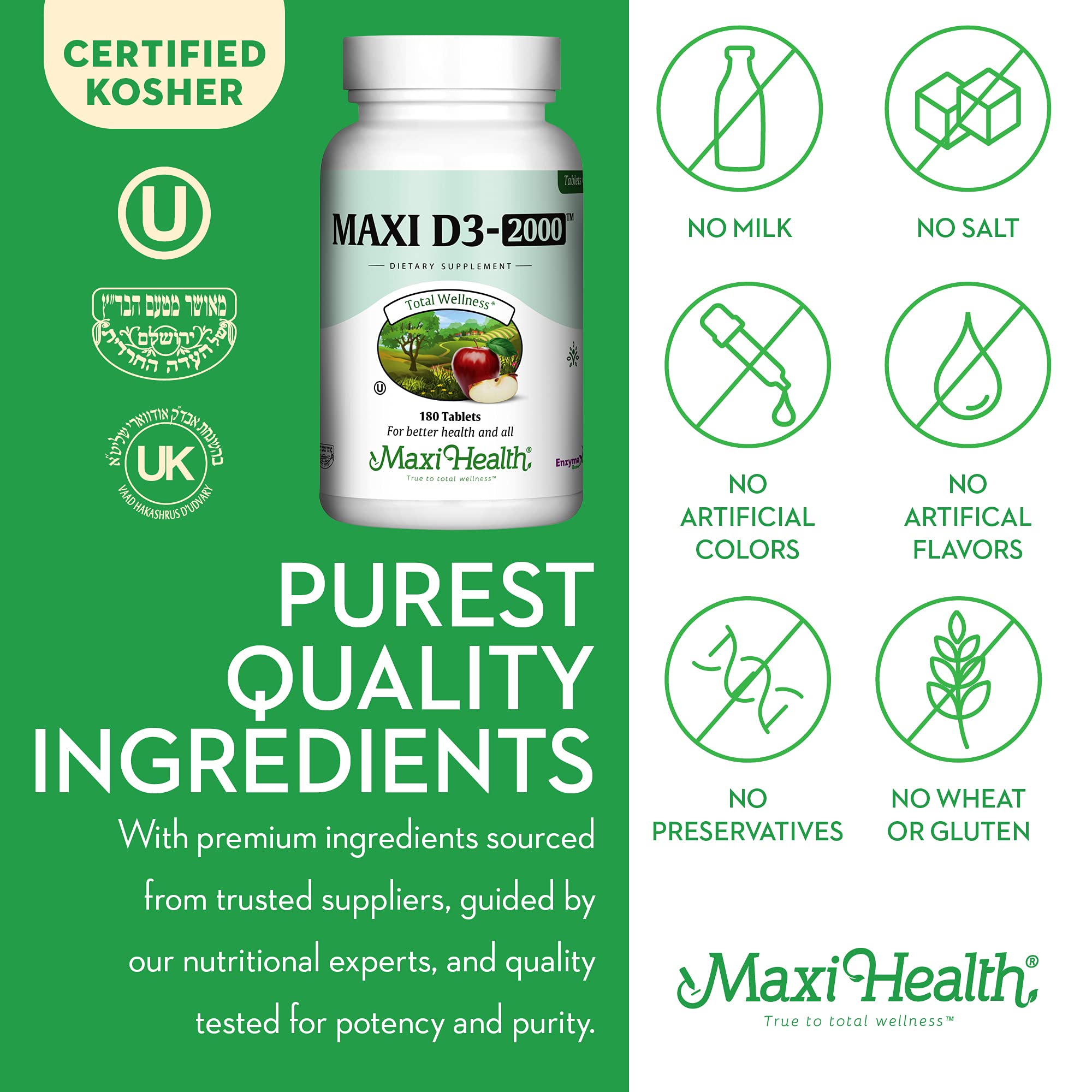 Maxi Health D3 2000IU - usage quotidien pratique et simple.
