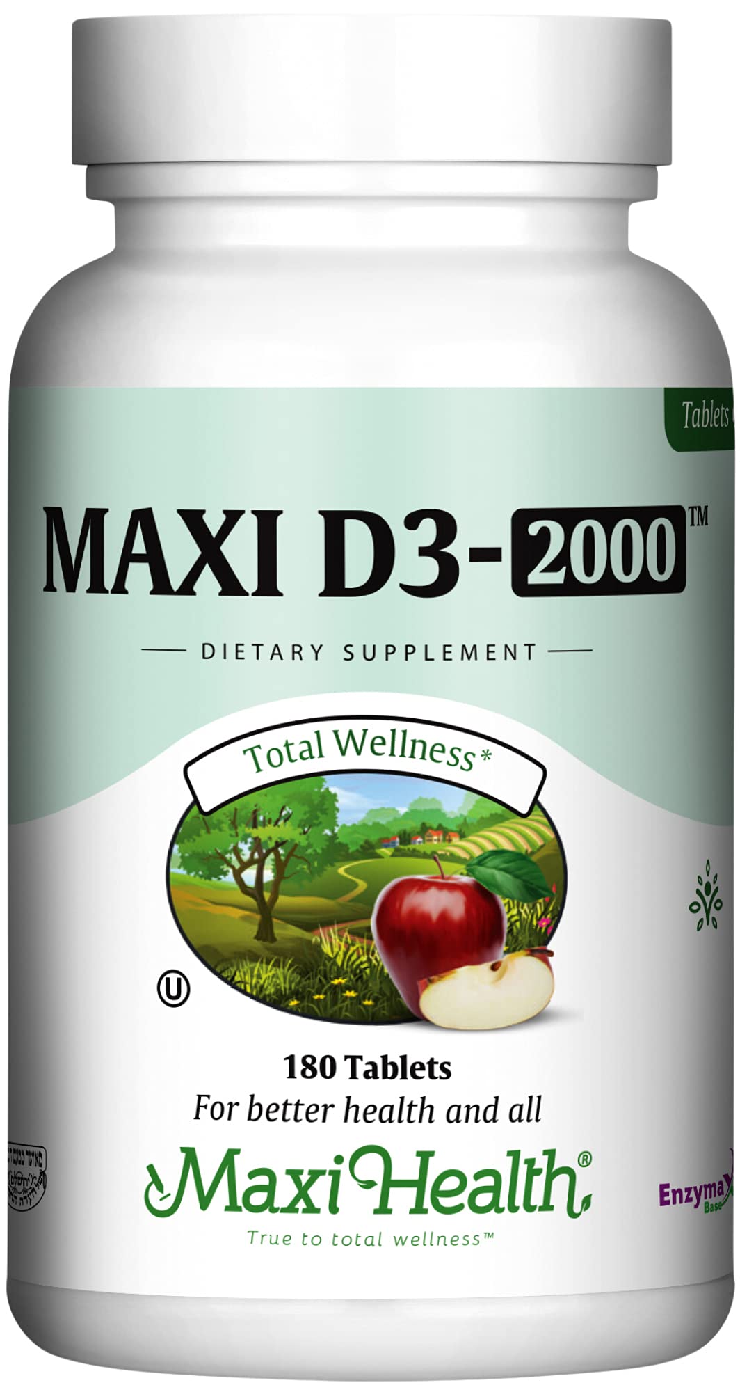 Maxi Health D3 2000IU - flacon 180 comprimés, soutien immunitaire et osseux.