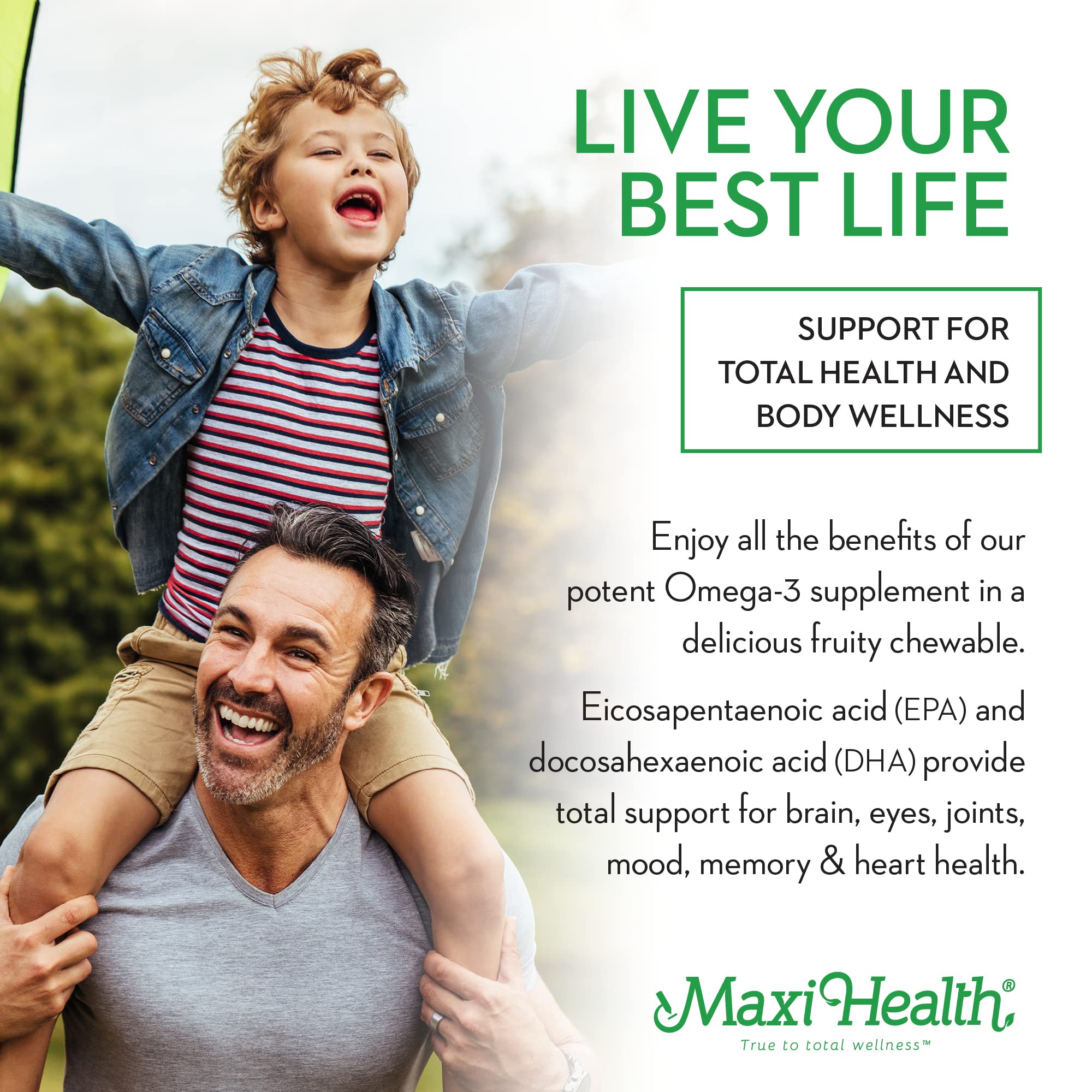 Maxi Health Omega Yums, etiquette-nutrition, informations claires sur les ingrédients et bénéfices.