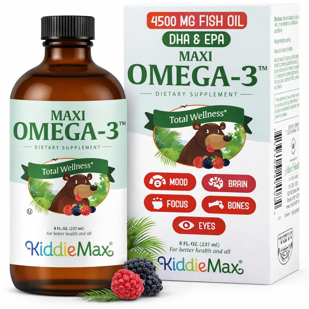 Maxi Health Omega3 pour enfants: flacon-pour facile à doser pour les repas.