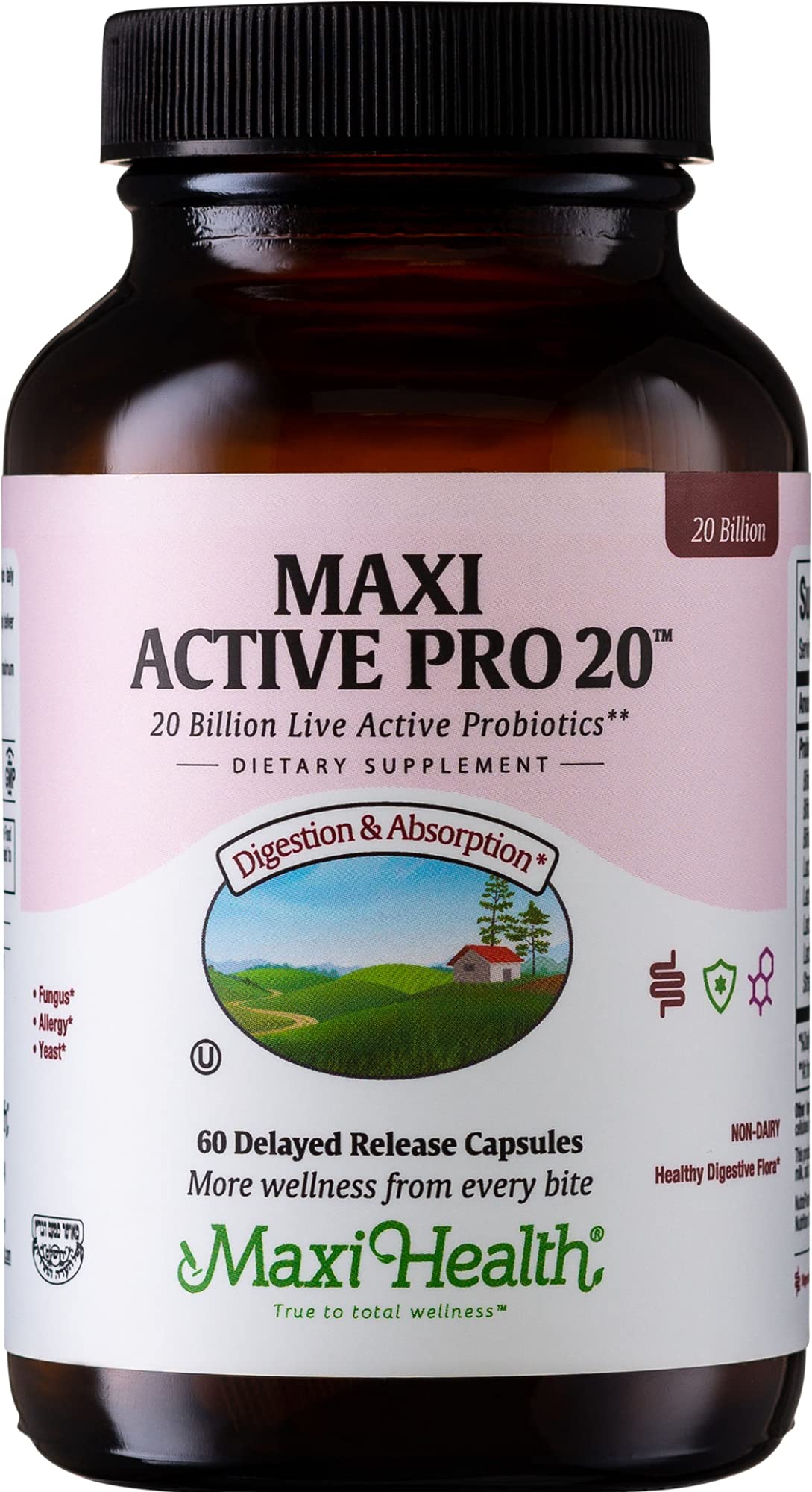 Maxi Health Probiotiques capsules-delai-liberation: soutien digestif quotidien.