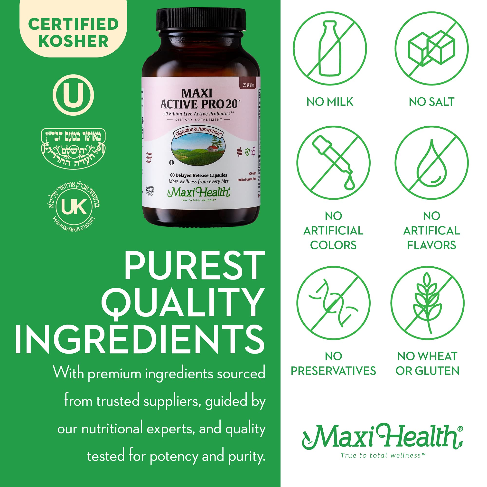 Maxi Health Probiotiques avec prébiotiques inclus: soutien intestinal potentiel.
