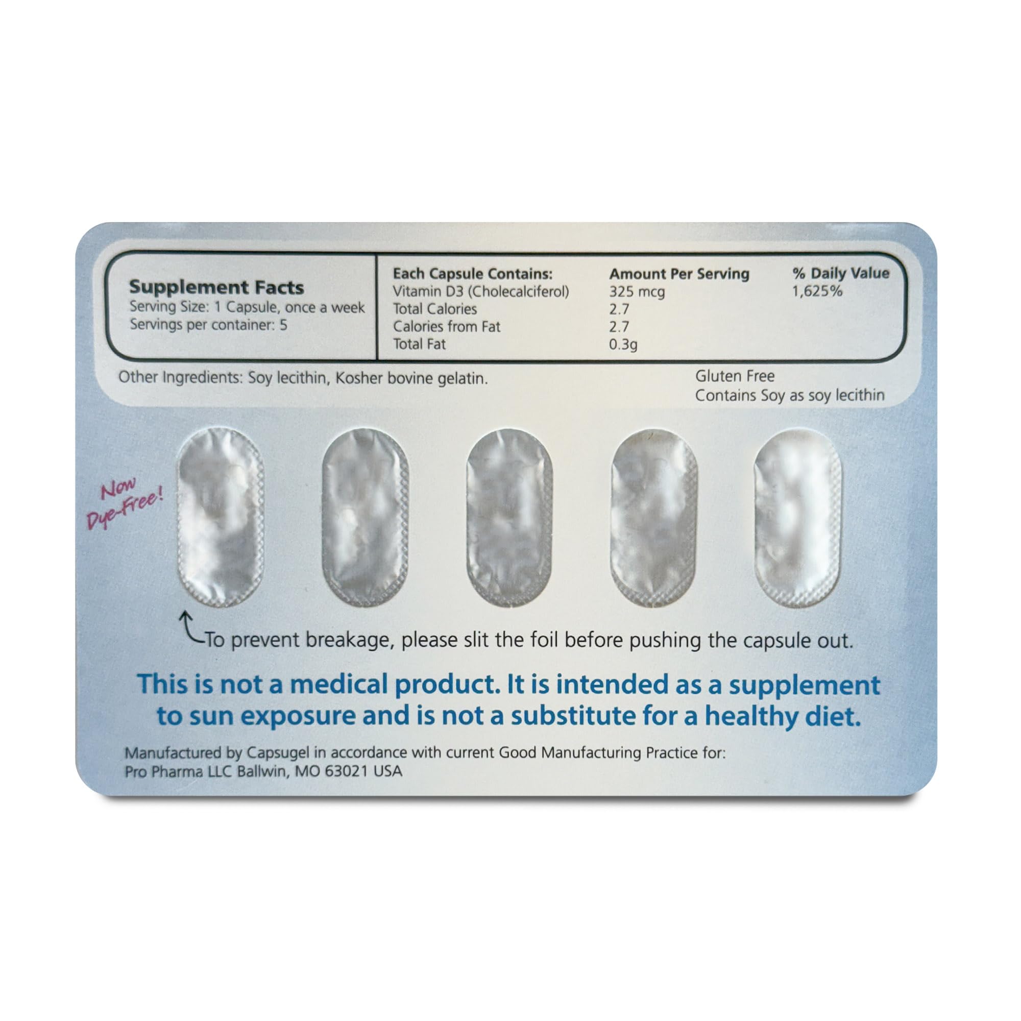 Maximum D3, symboles sans ogm et sans gluten sur l'emballage.