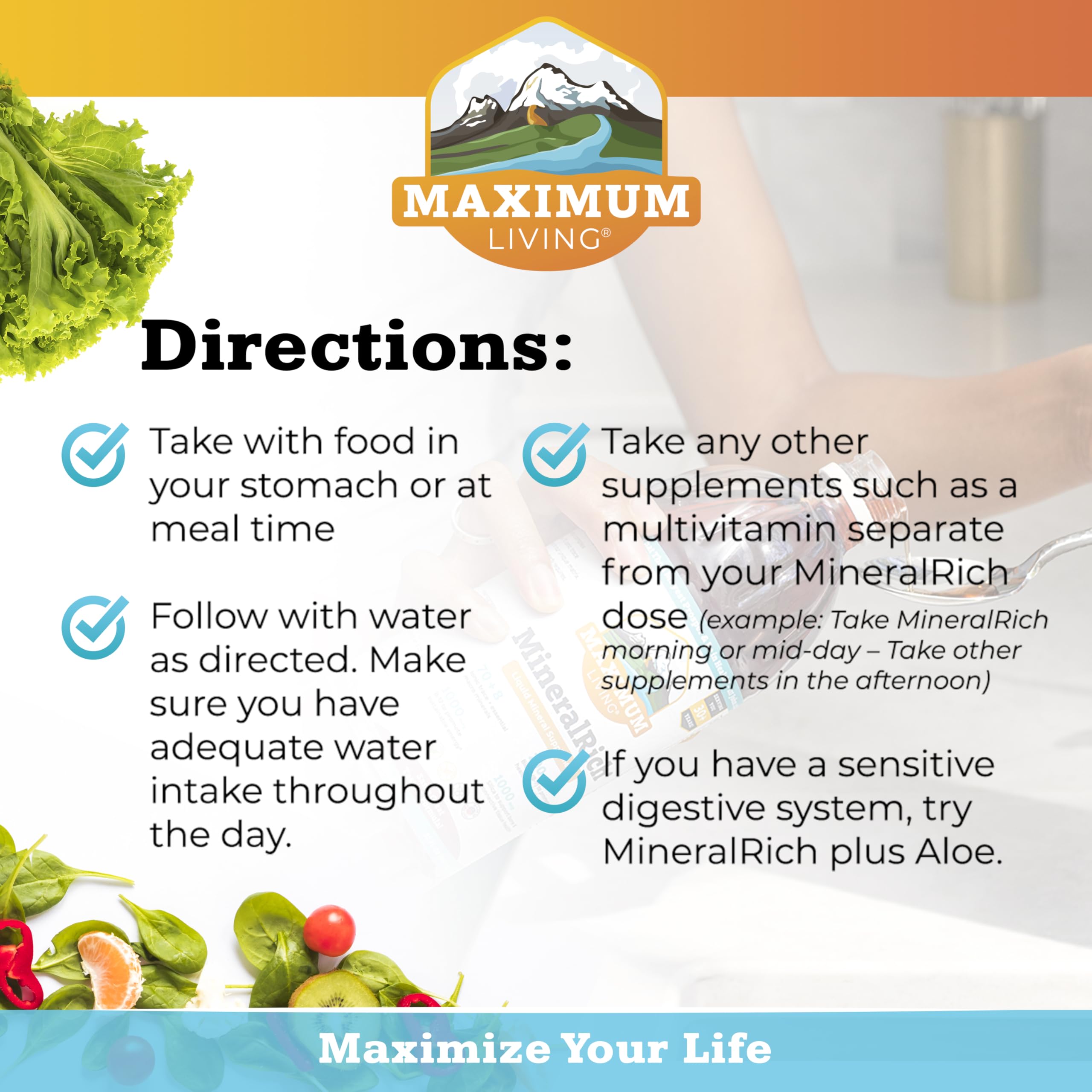 Maximum Living MineralRich infusion sans sucre, riche en minéraux essentiels.