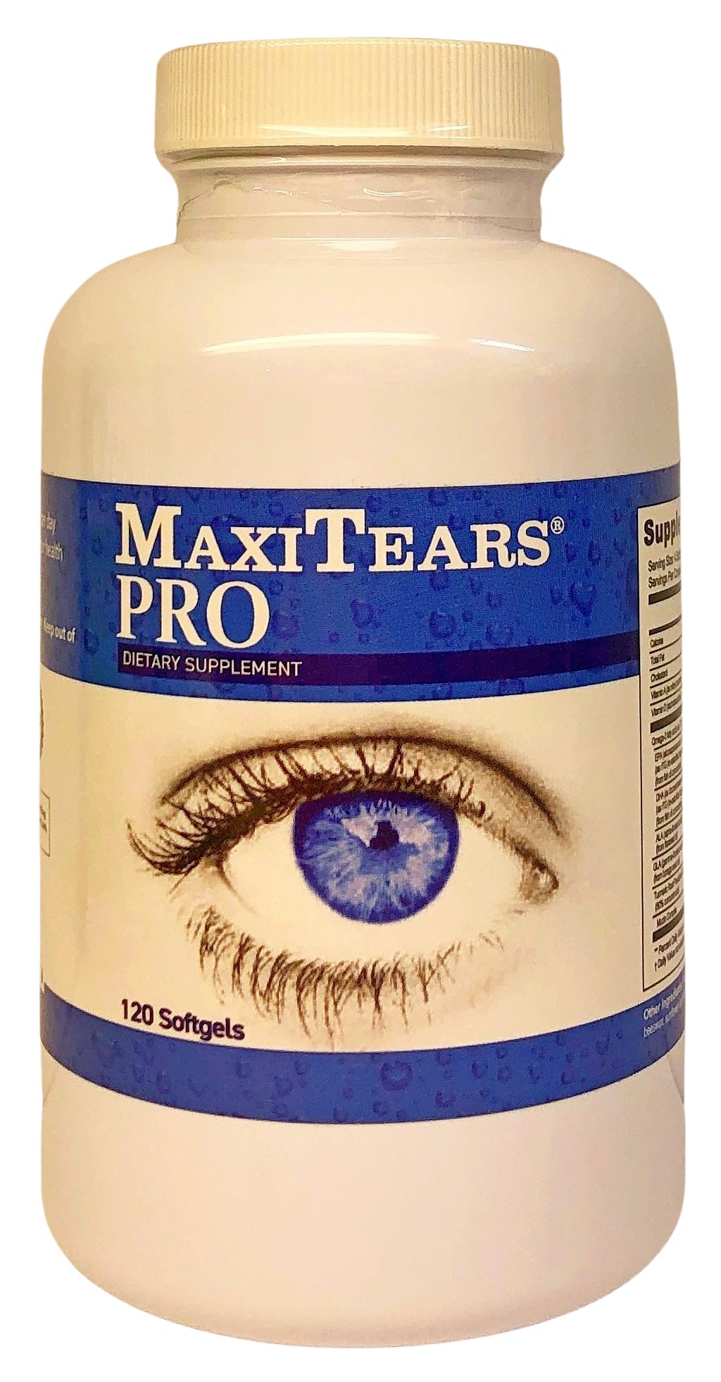 MaxiTears MedOp Pro – bouteille softgels menthe, soutien potentiel hydratation oculaire.