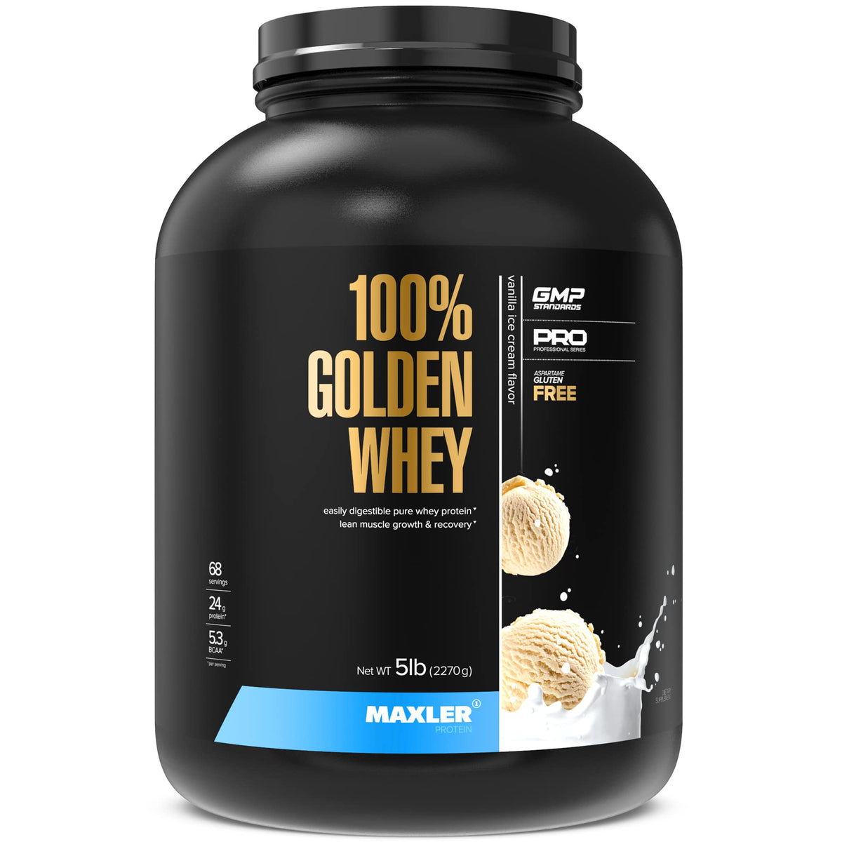 Maxler 100% Golden Whey en bouteille, source rapide de protéines après l'entraînement.