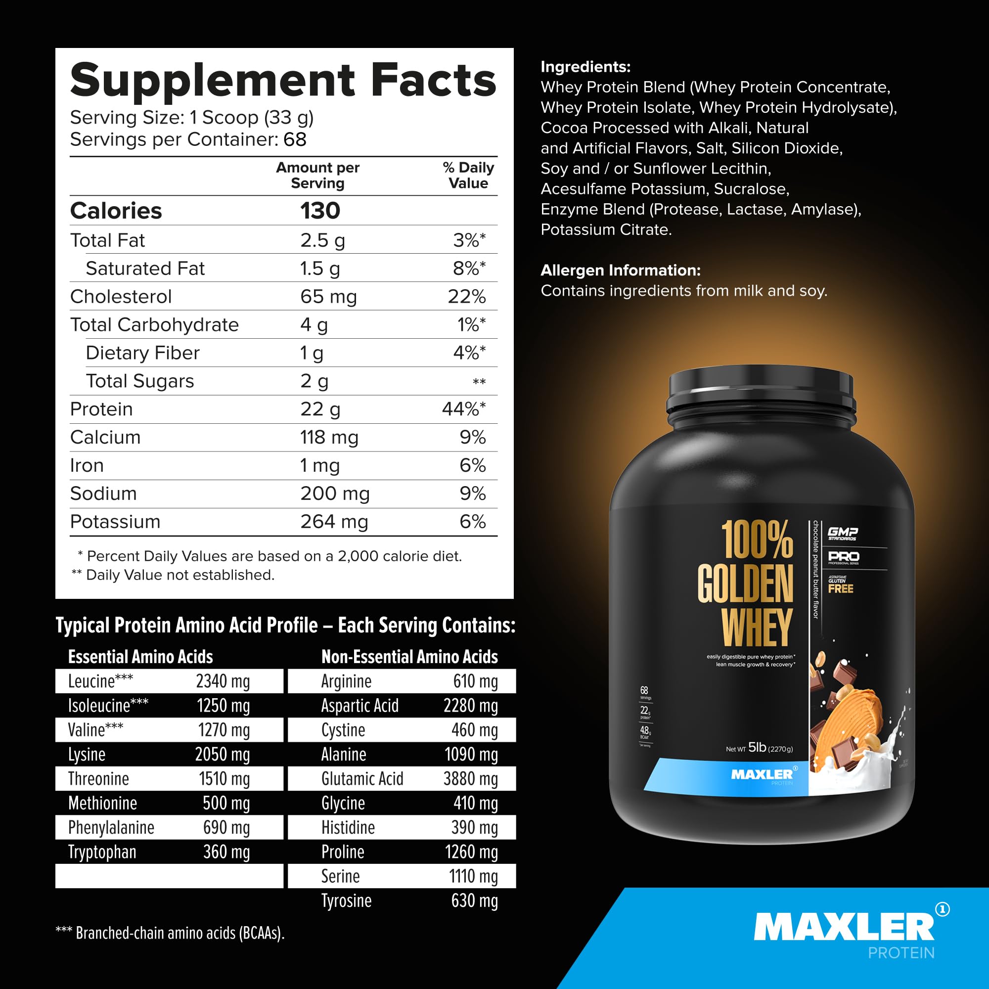 Maxler 100% Golden Whey fabrication aux États-Unis selon GMP.