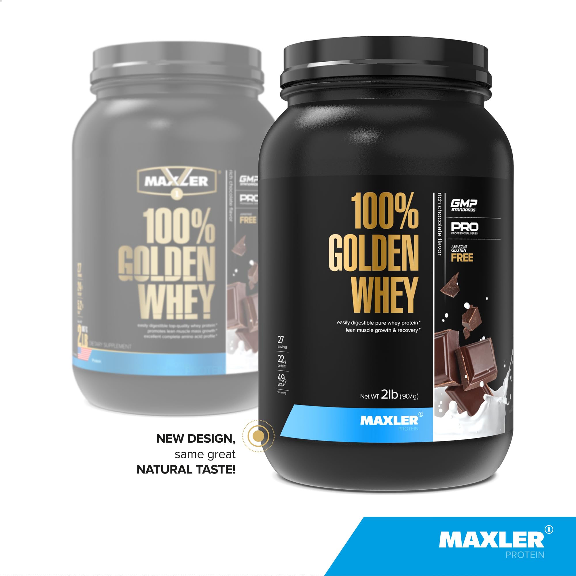 Maxler protéine lactosérum Golden doseur de portion pour une mesure précise.