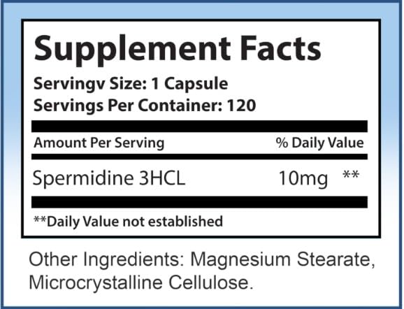 MAXLIFE NATURALS – capsules spermidine 10 mg, dosage 3HCL, prise facile.