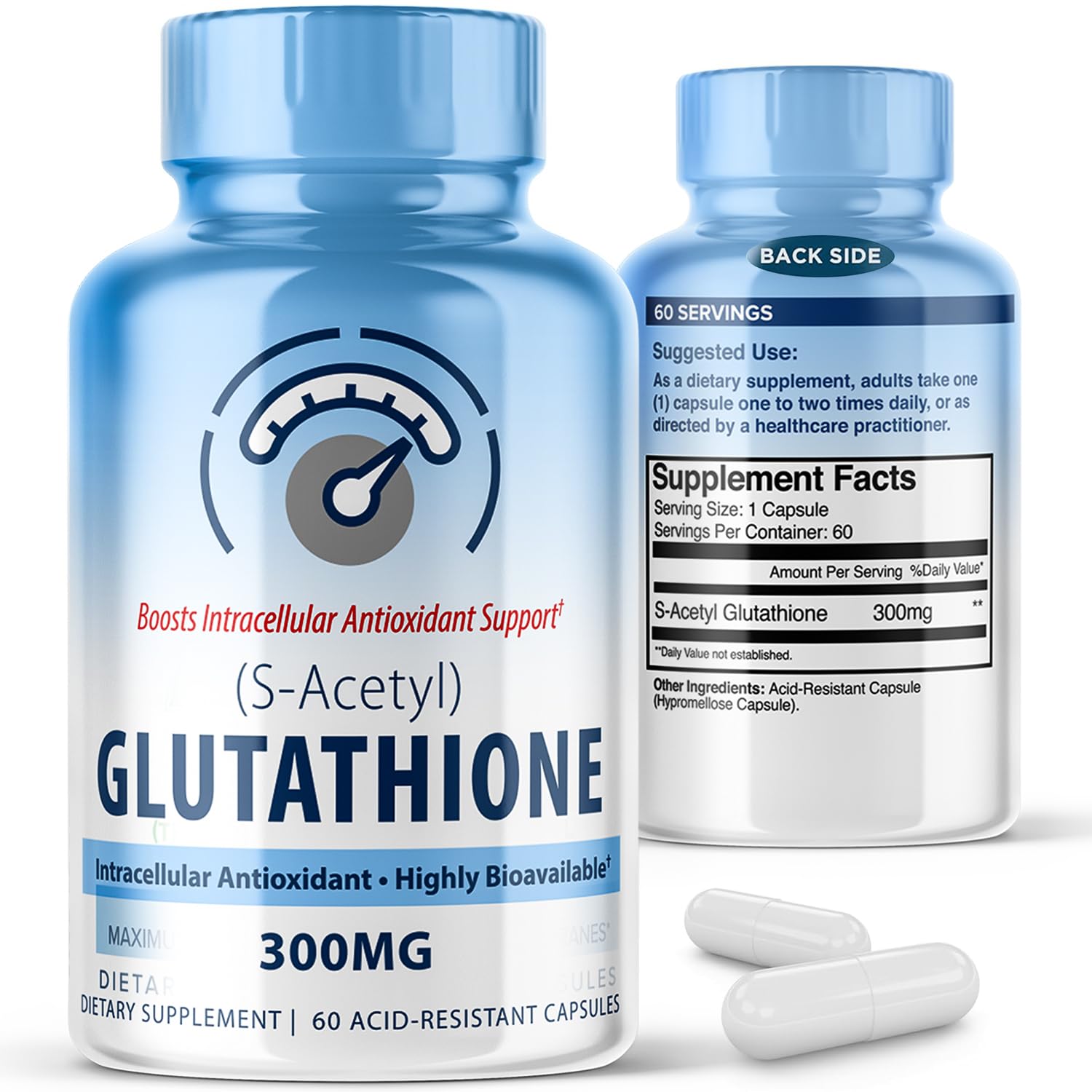 MAXLIFE NATURALS S-Acétyl L-Glutathion, bouteille compacte, absorption optimisée.