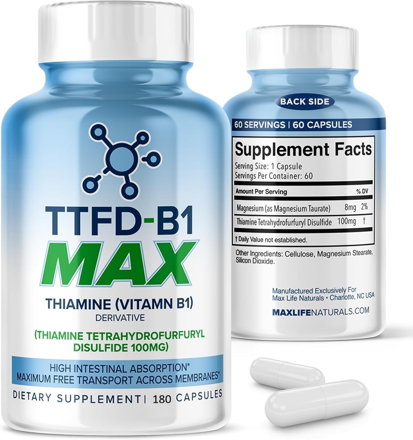 MAXLIFE NATURALS TTFD B1 – Bouteille 180 capsules affichant une haute biodisponibilité