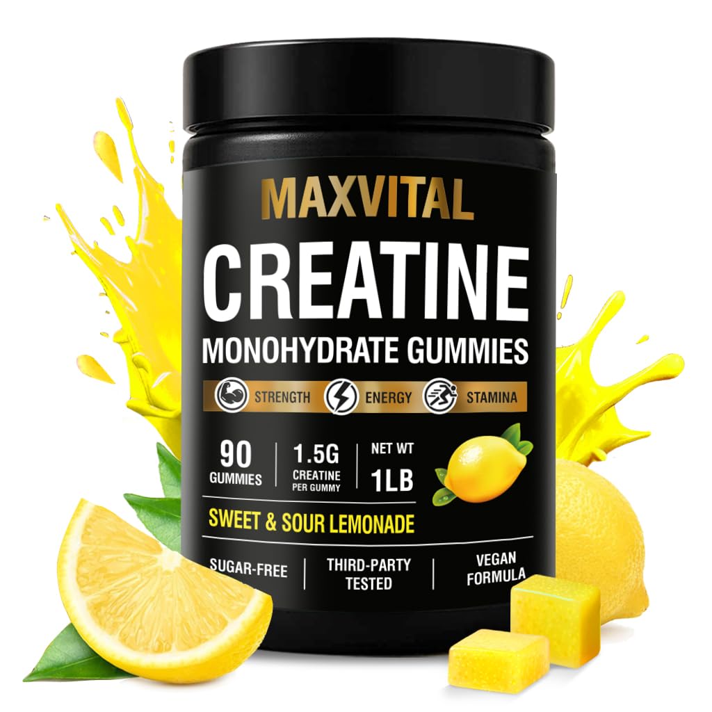 MAXVITAL Creatine Monohydrate Gommes – boîte visible, soutien pratique pour entraînements quotidiens