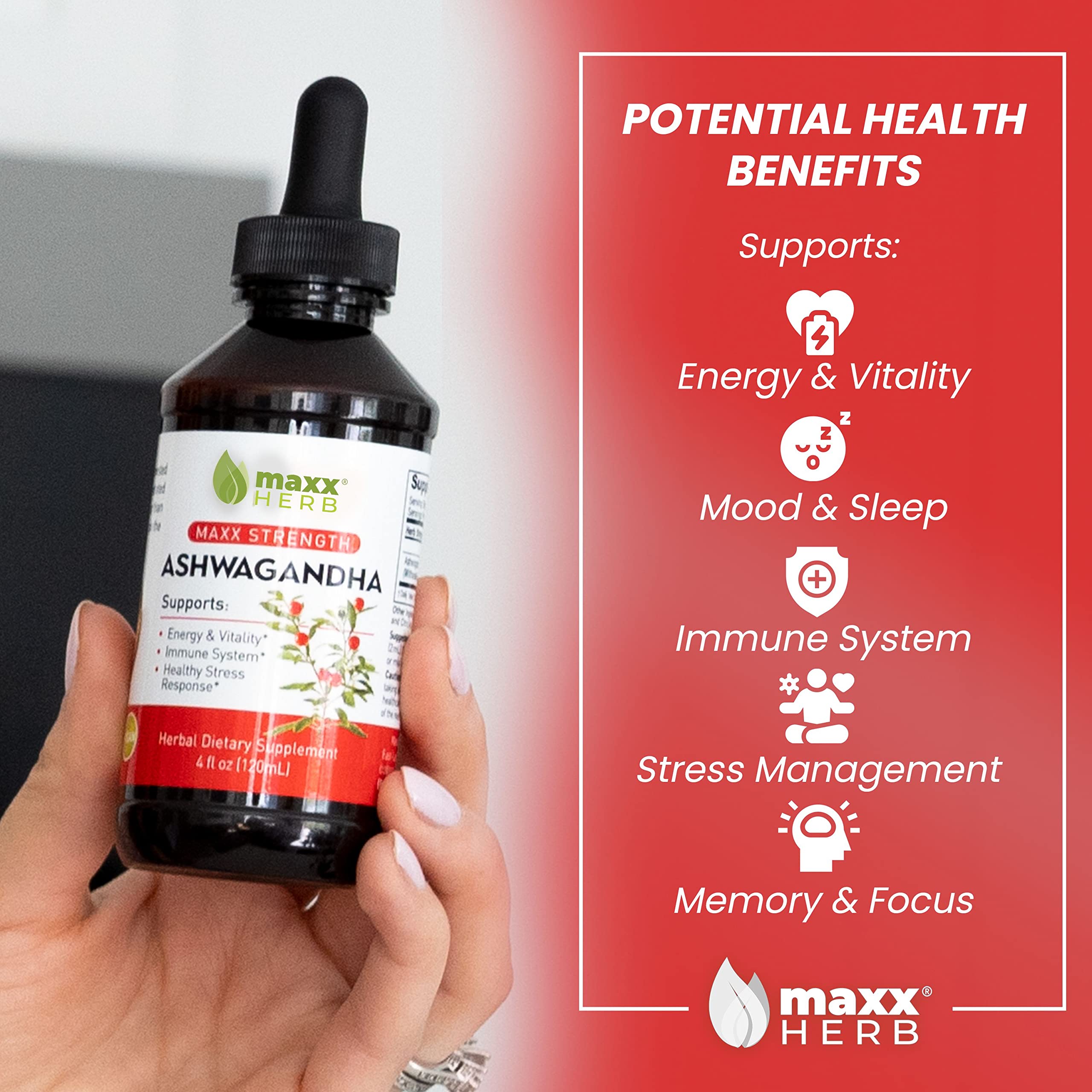 Étiquette claire Maxx Herb Ashwagandha Extrait pour une utilisation sûre