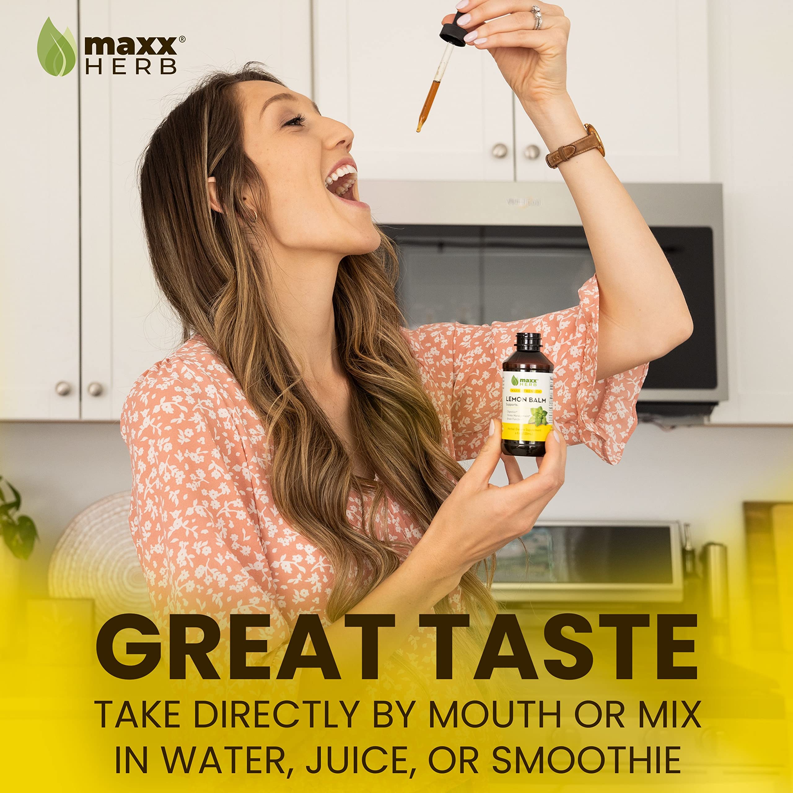 Verre doseur intégré pour dosages précis de l’extrait Mélisse Maxx Herb.
