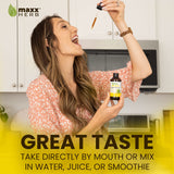 Verre doseur intégré pour dosages précis de l’extrait Mélisse Maxx Herb.