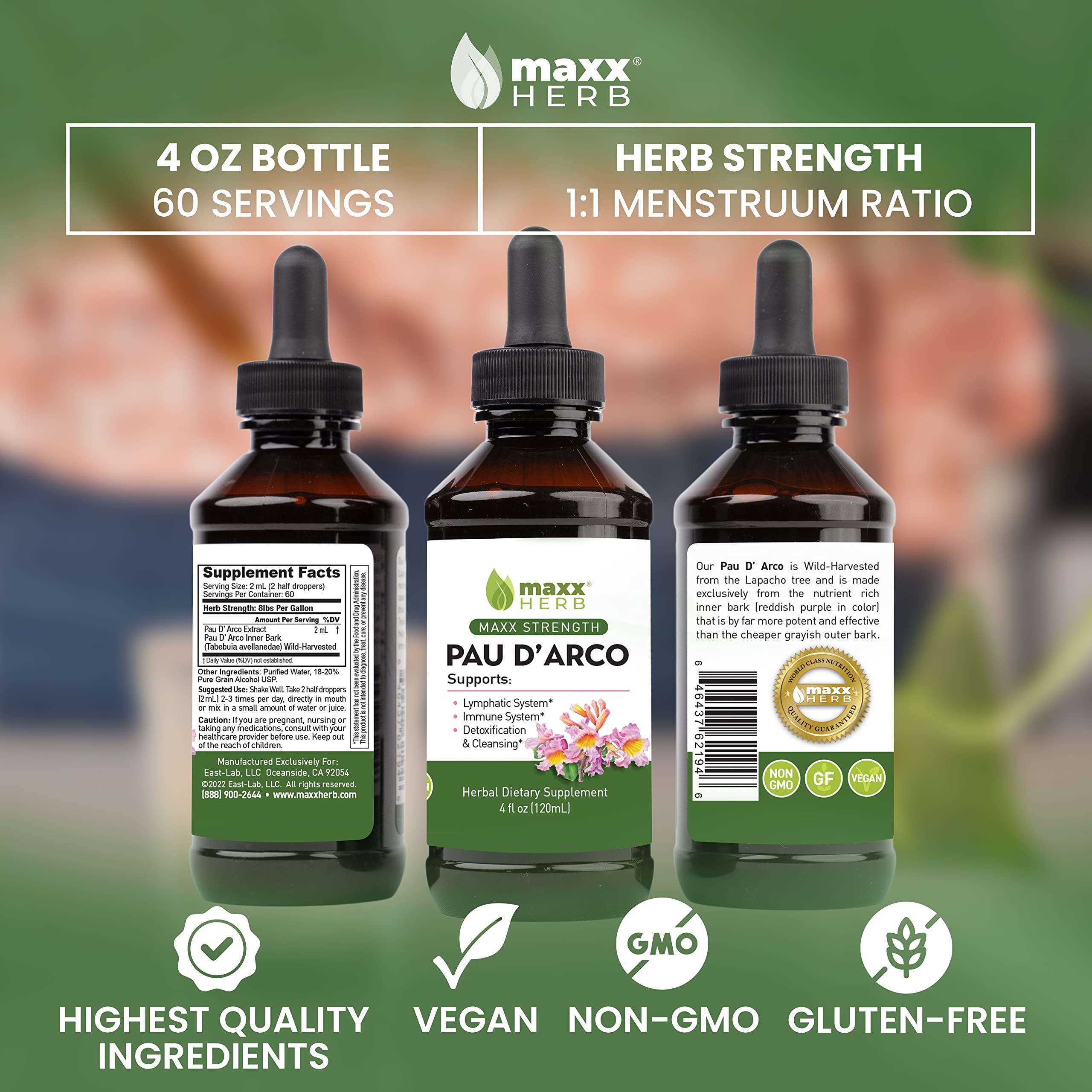 Mesure de 2 ml, dosage facile du Pau D'Arco Maxx Herb