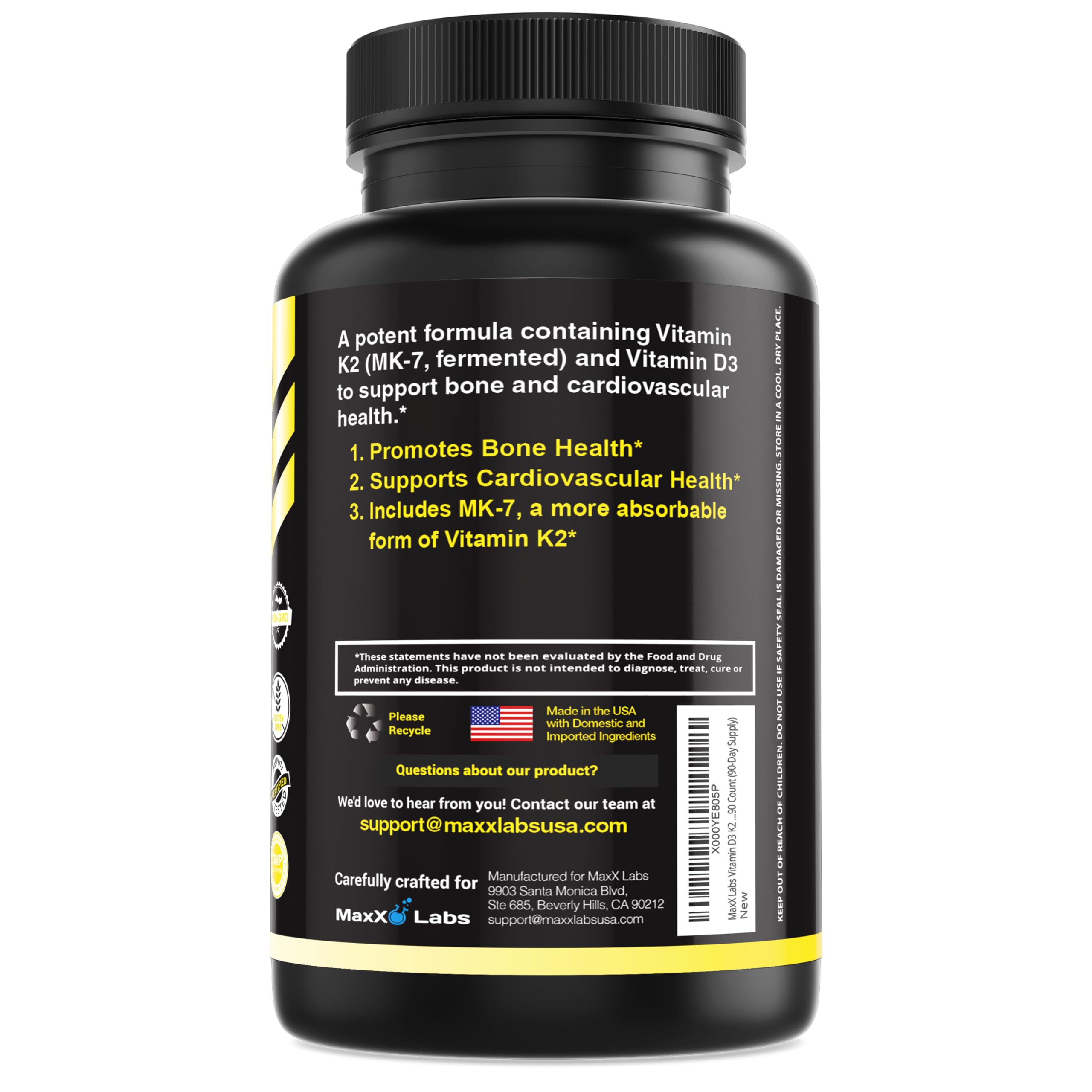 MaxX Labs Vitamine D3 K2 3000IU – capsules faciles à avaler pour un apport quotidien.