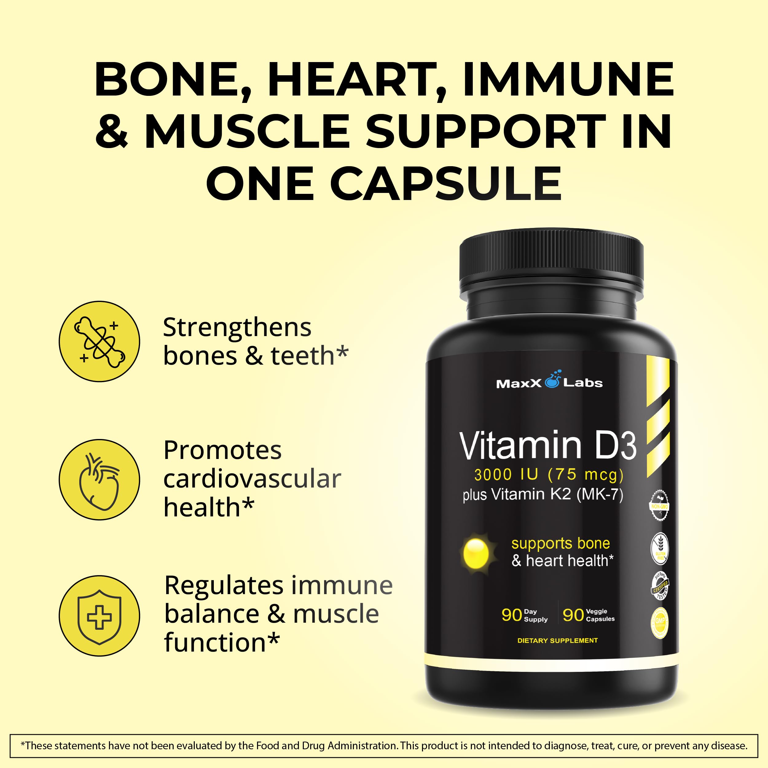 MaxX Labs Vitamine D3 K2 3000IU – doseur-verre, dosage précis et pratique.
