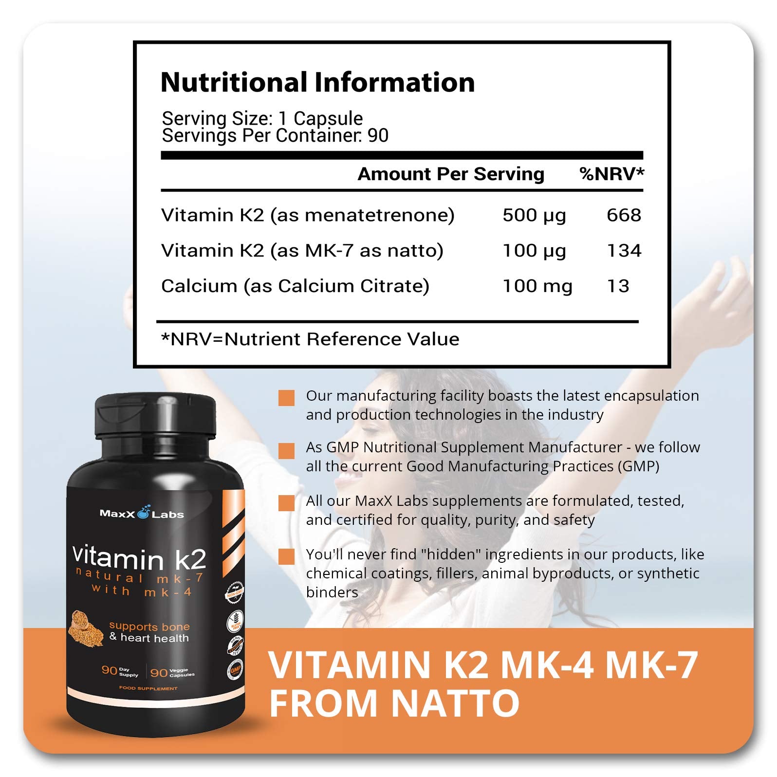 MaxX Labs Vitamine K2 – emballage carton annonçant vitamine D et équilibre