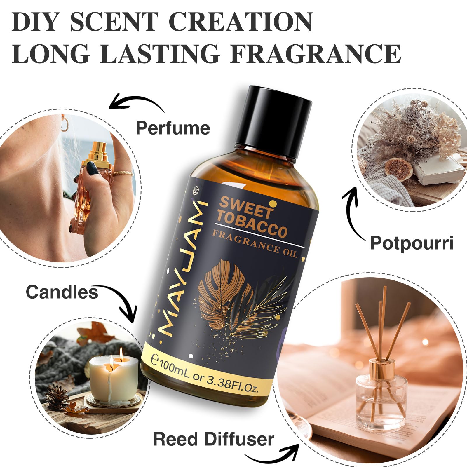Bougie artisanale MAYJAM avec huile tabac pour ambiance chaleureuse