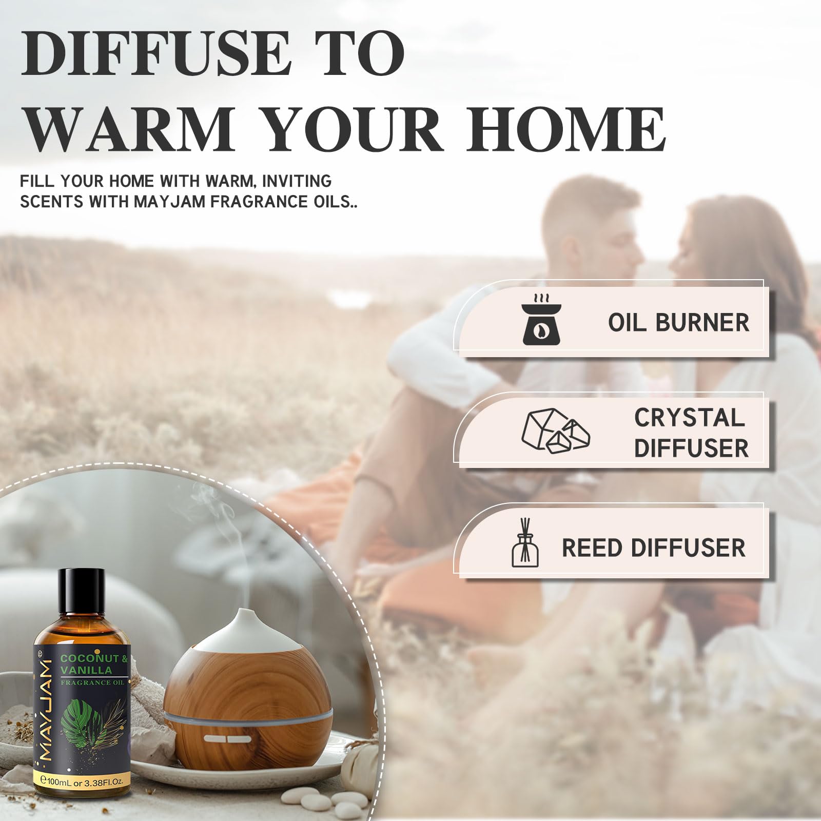 MAYJAM Coco Vanille : diffuseur ambiance cosy pour soirées intimes.