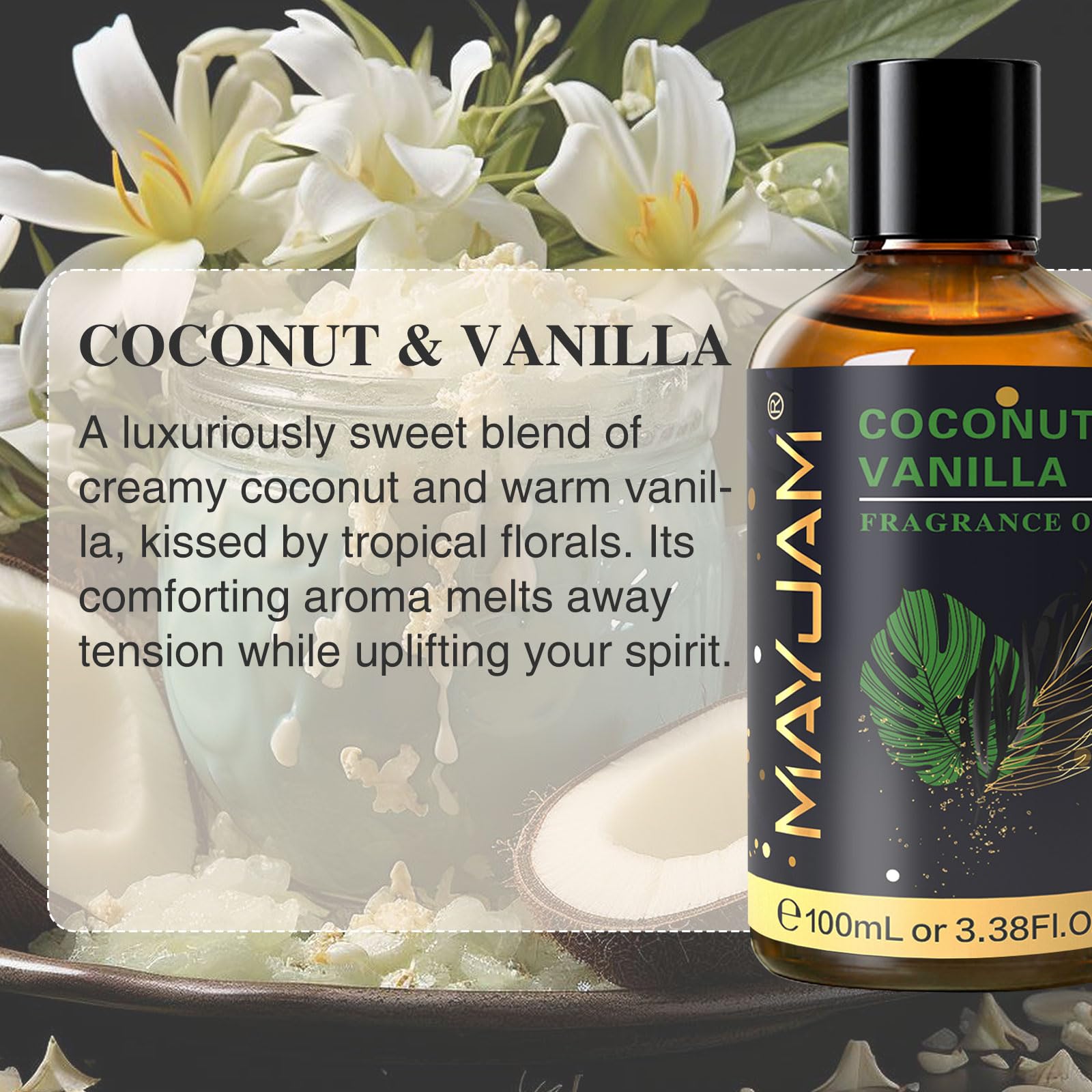 MAYJAM Coco Vanille : diffuseur maison prêt à remplir pour ambiance chaleureuse.