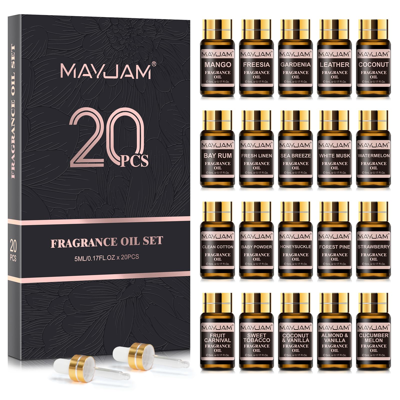 MAYJAM coffret huiles parfumées 20x5ml pour diffusion d'ambiance à la maison.