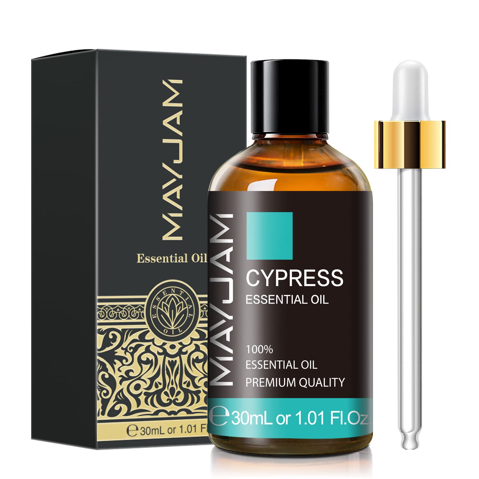 MAYJAM Cypress huile essentielle avec pipette pour mesurer facilement la quantité.