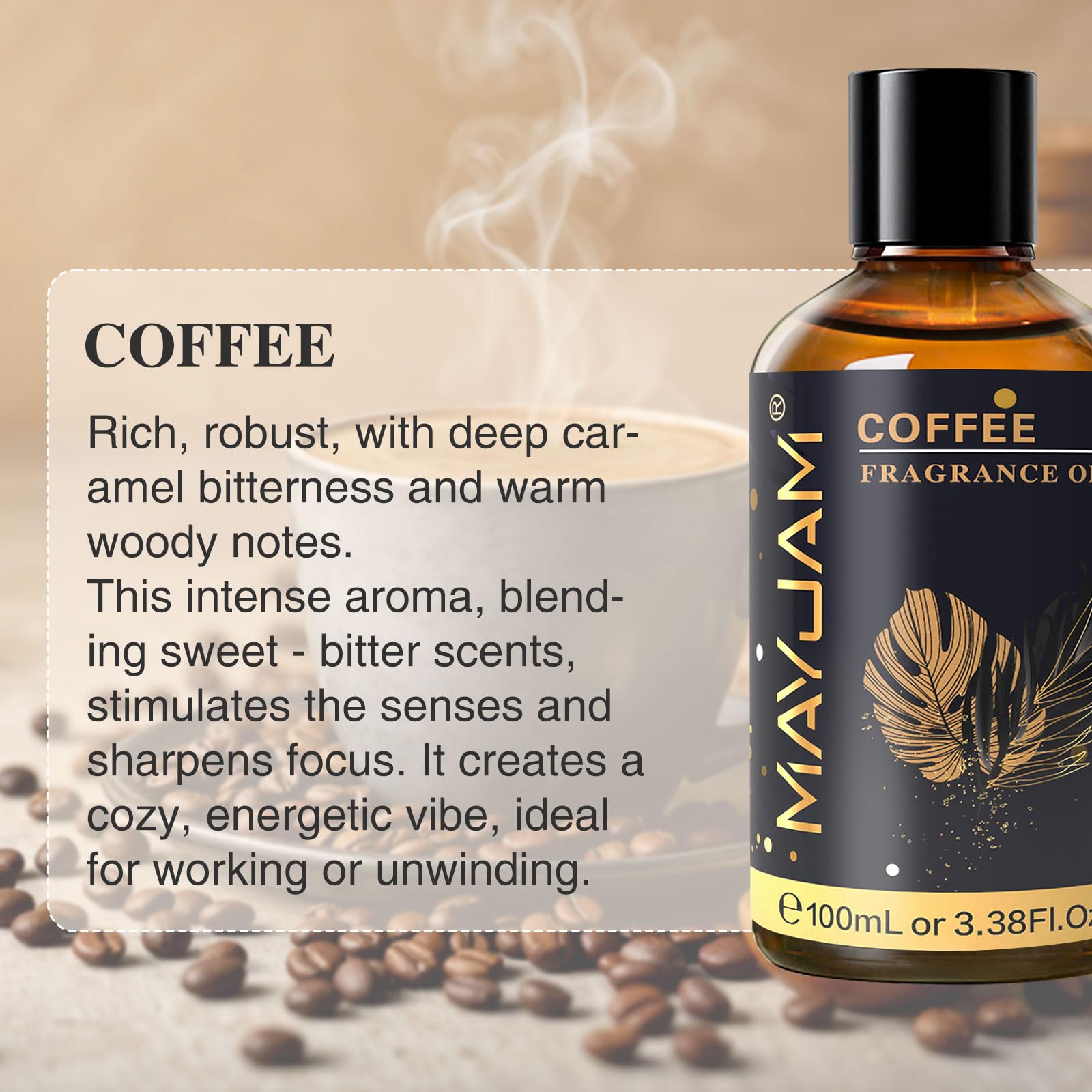 Parfum café MAYJAM évoque chaleur et vanille pour ambiance cosy.