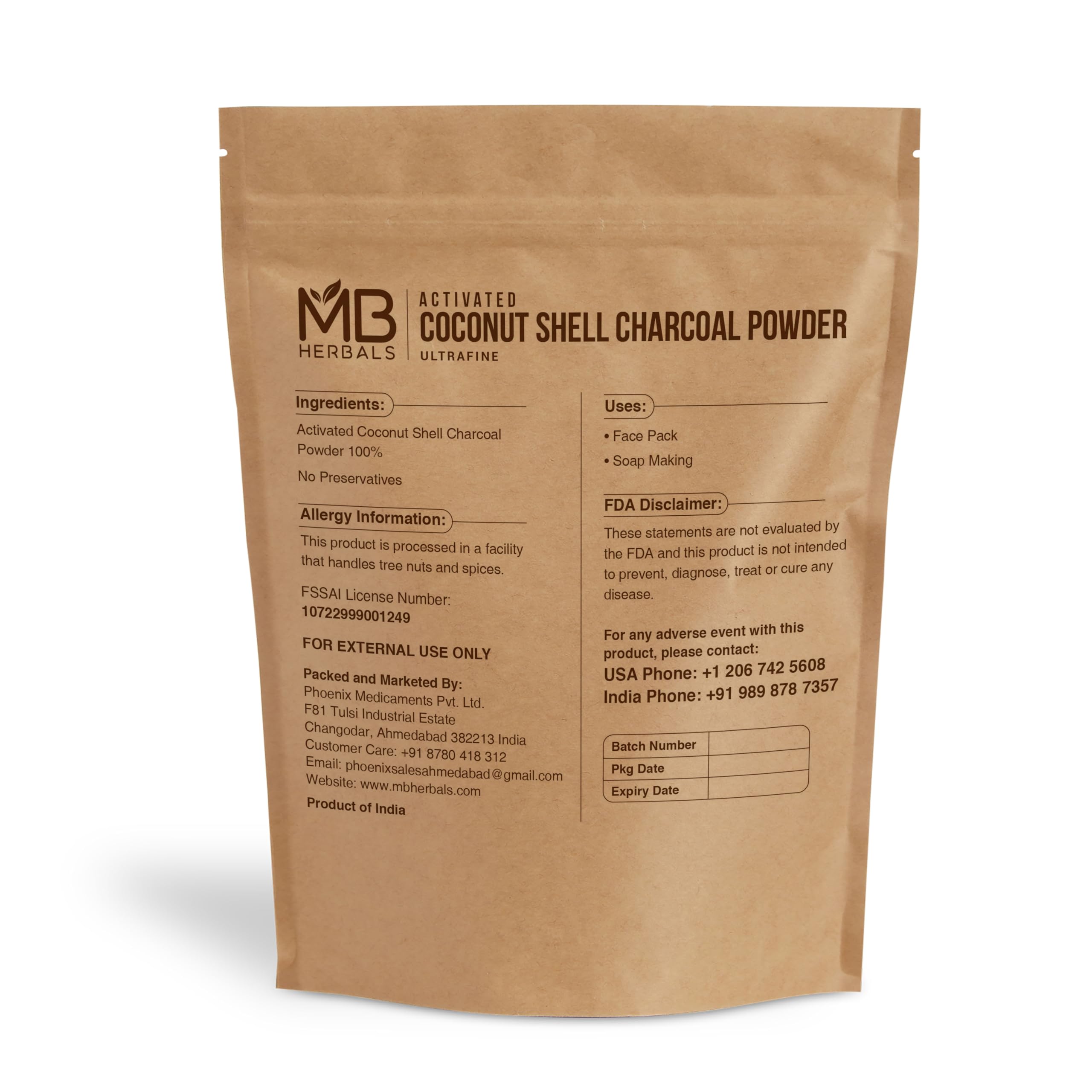 MB Herbals Charbon actif coco: extrait les impuretés du cuir chevelu et des soins visage