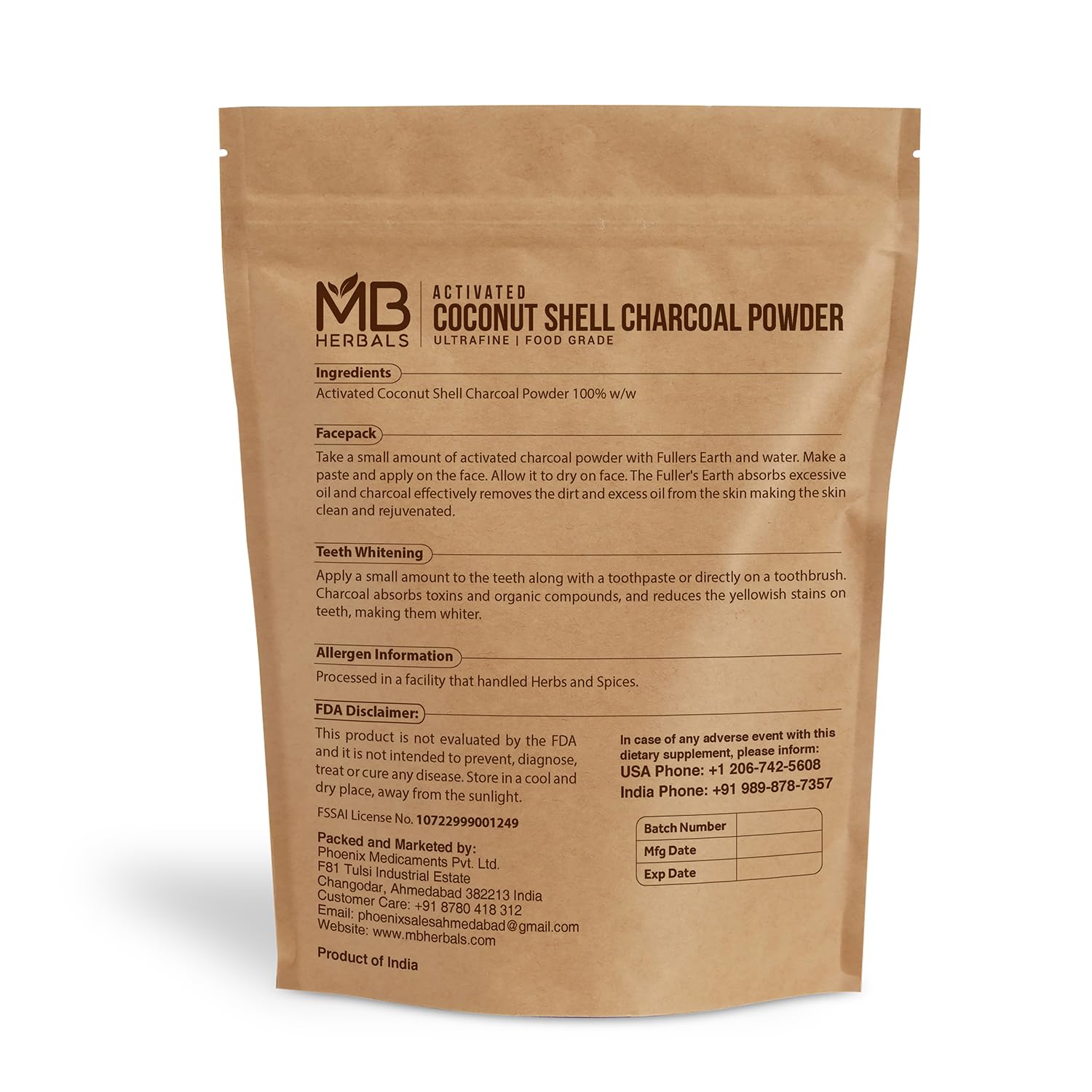 MB Herbals Charbon actif coco, poudre pour cheveux purifie et régule l'huile du cuir chevelu