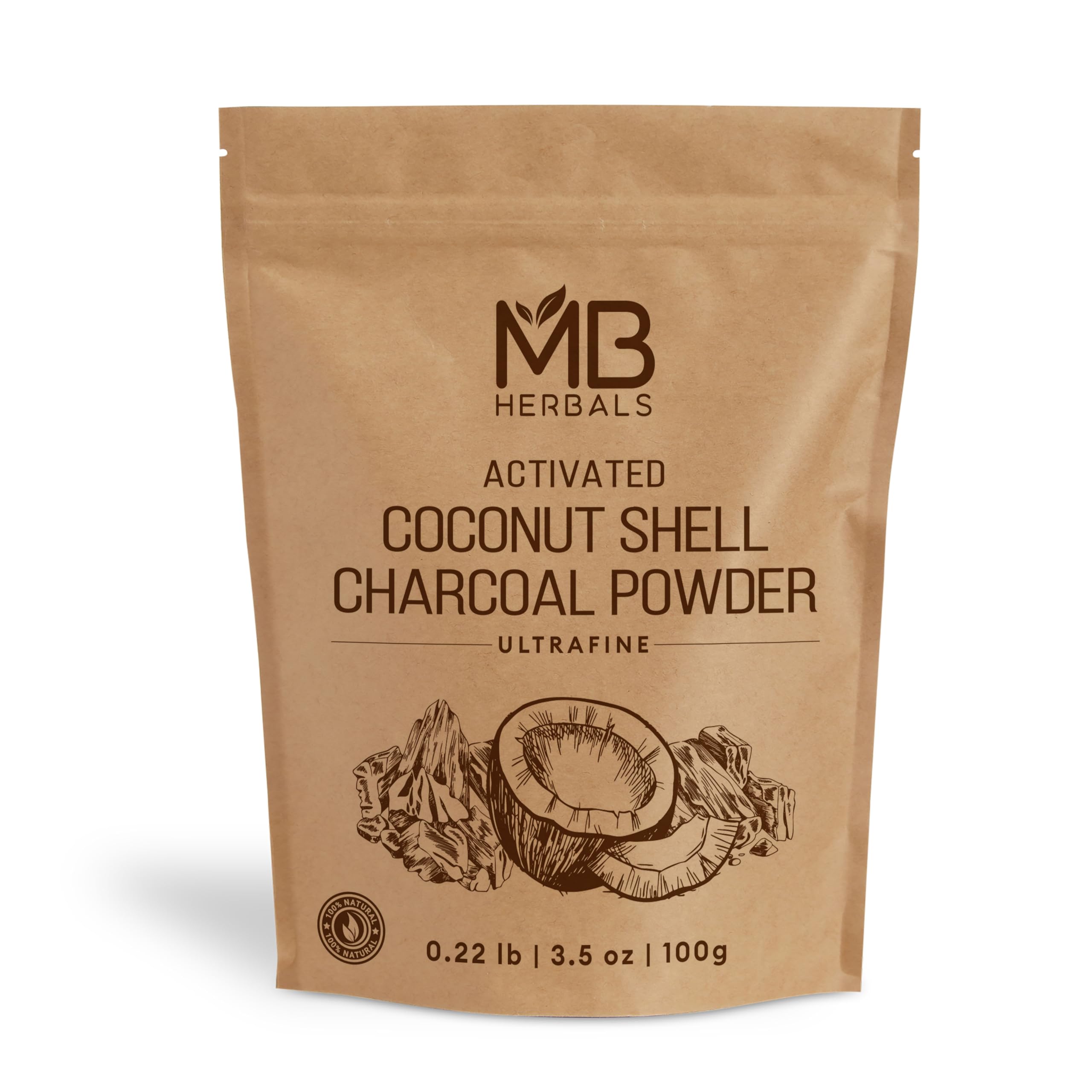MB Herbals Poudre charbon coco 100 g: purifie la peau et s’utilise en masque