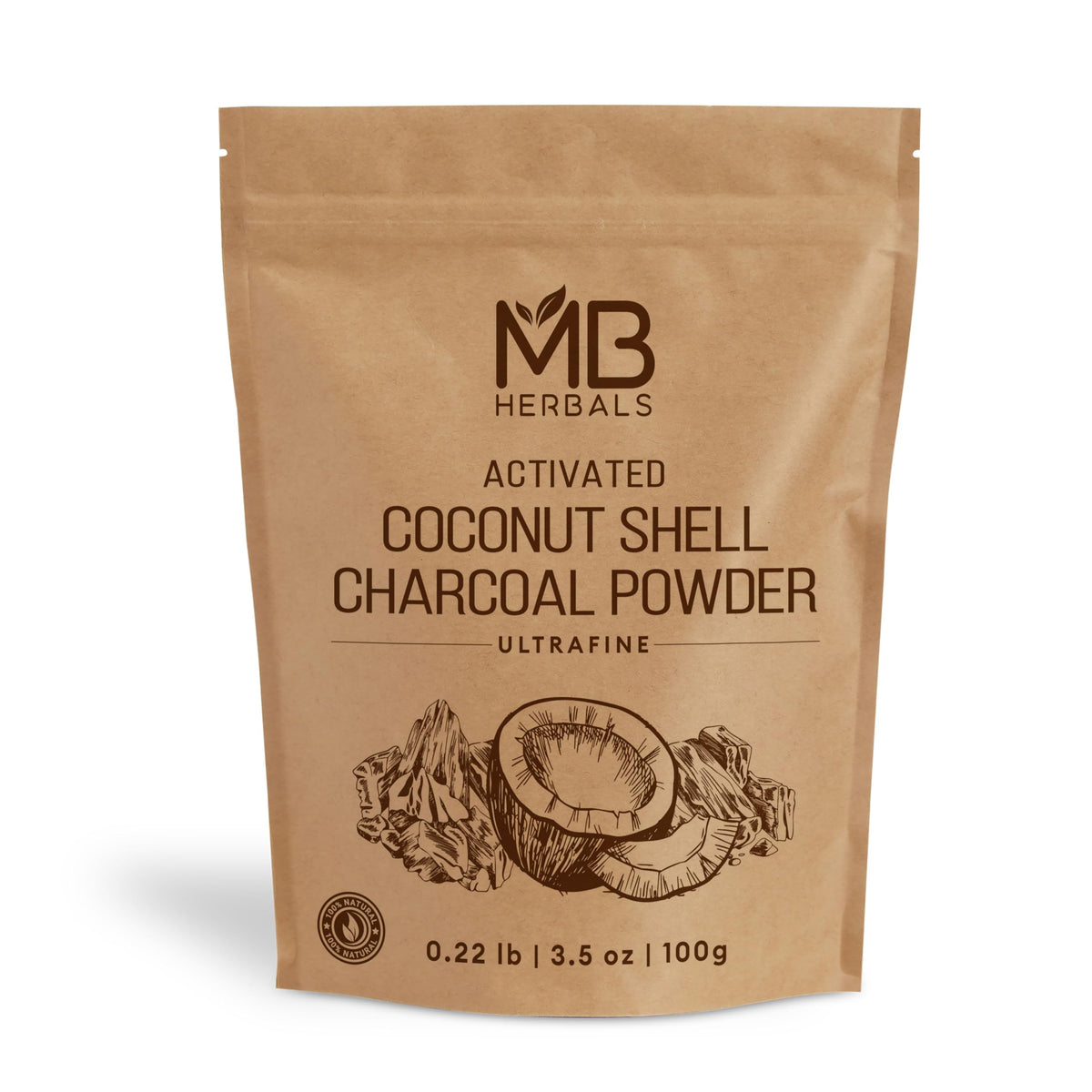 MB Herbals Poudre charbon coco 100 g: purifie la peau et s’utilise en masque