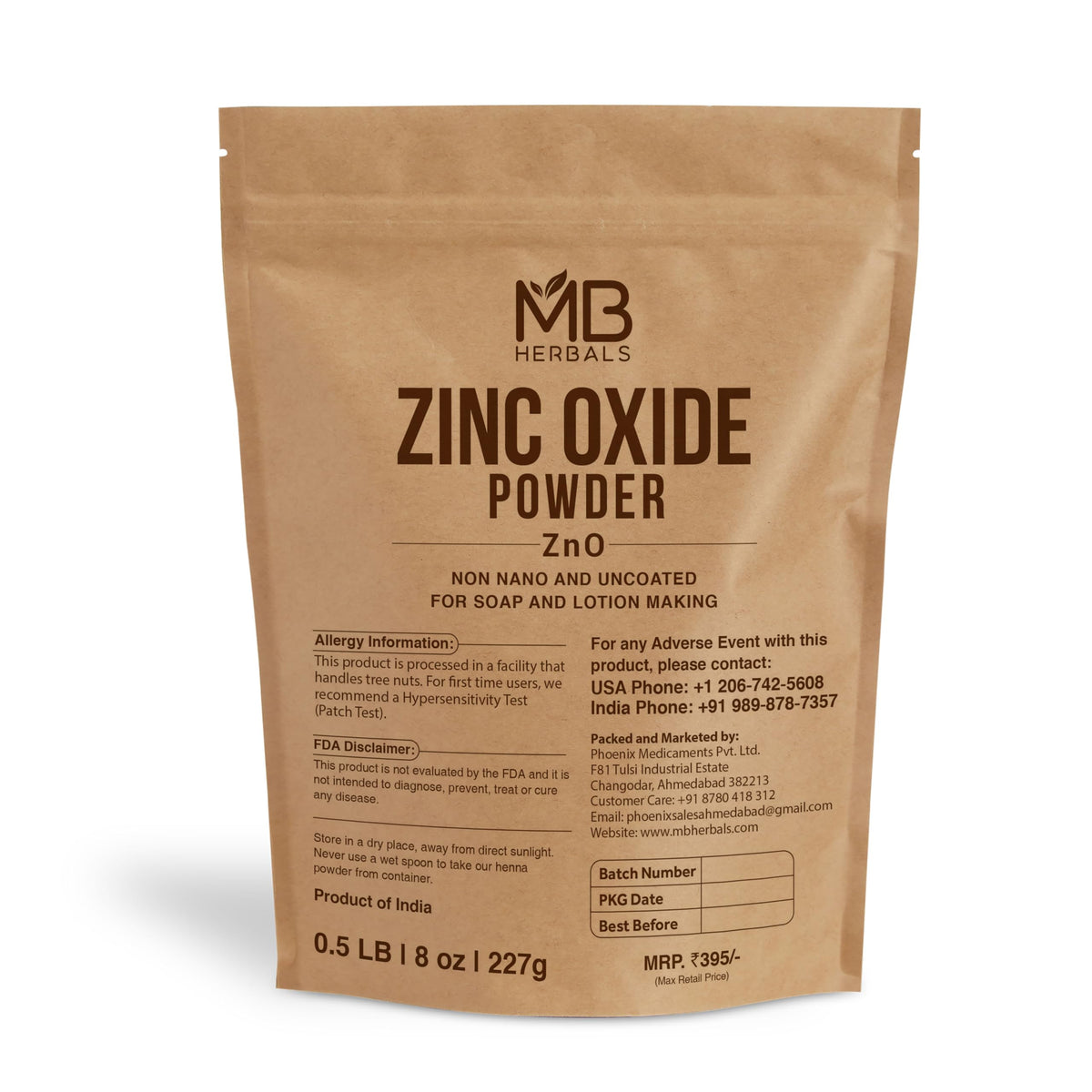 MB Herbals Poudre oxyde zinc 8 oz emballage prêt pour vos formulations.