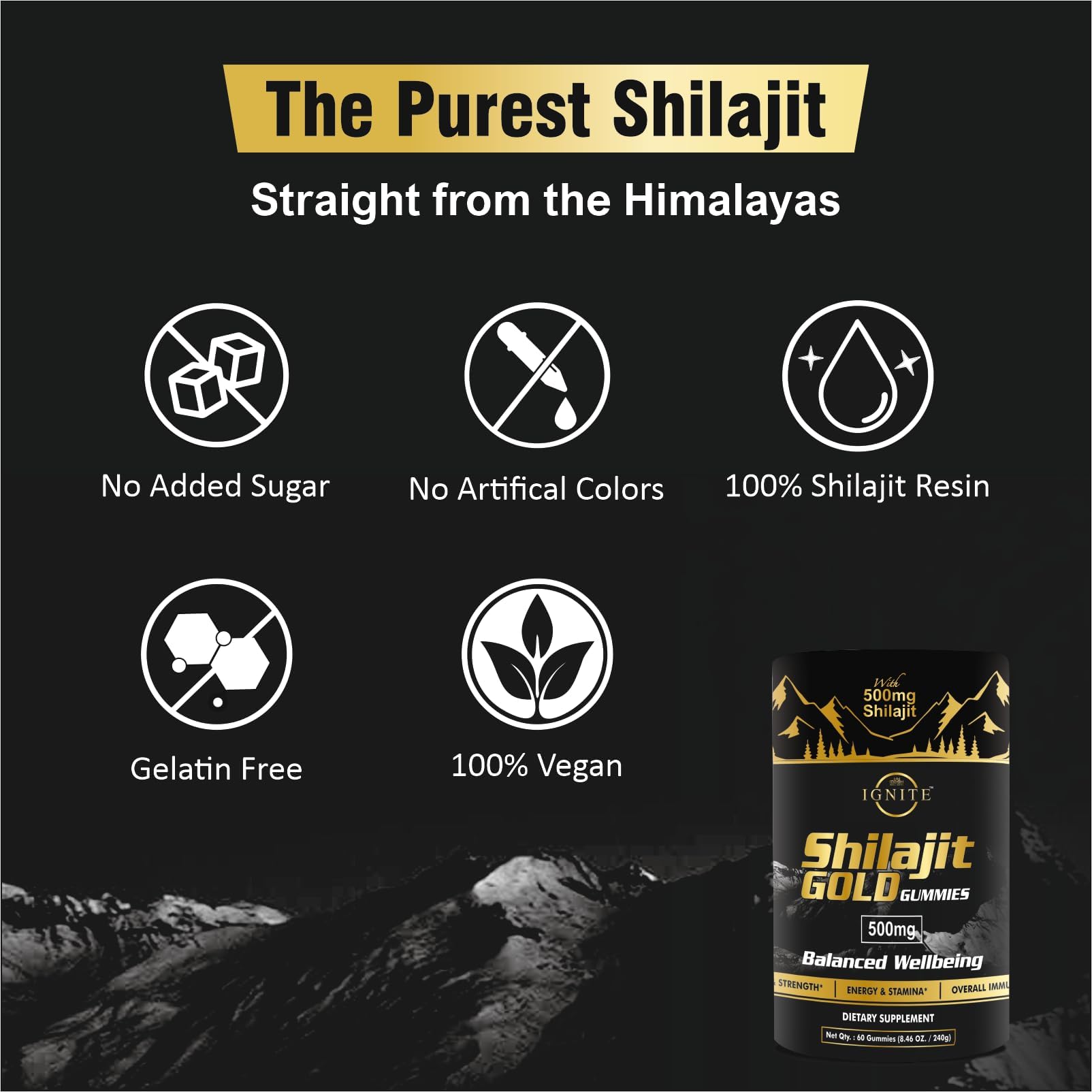 Extrait Shilajit grade Or dans les gommes MBDH Wellness, option premium.