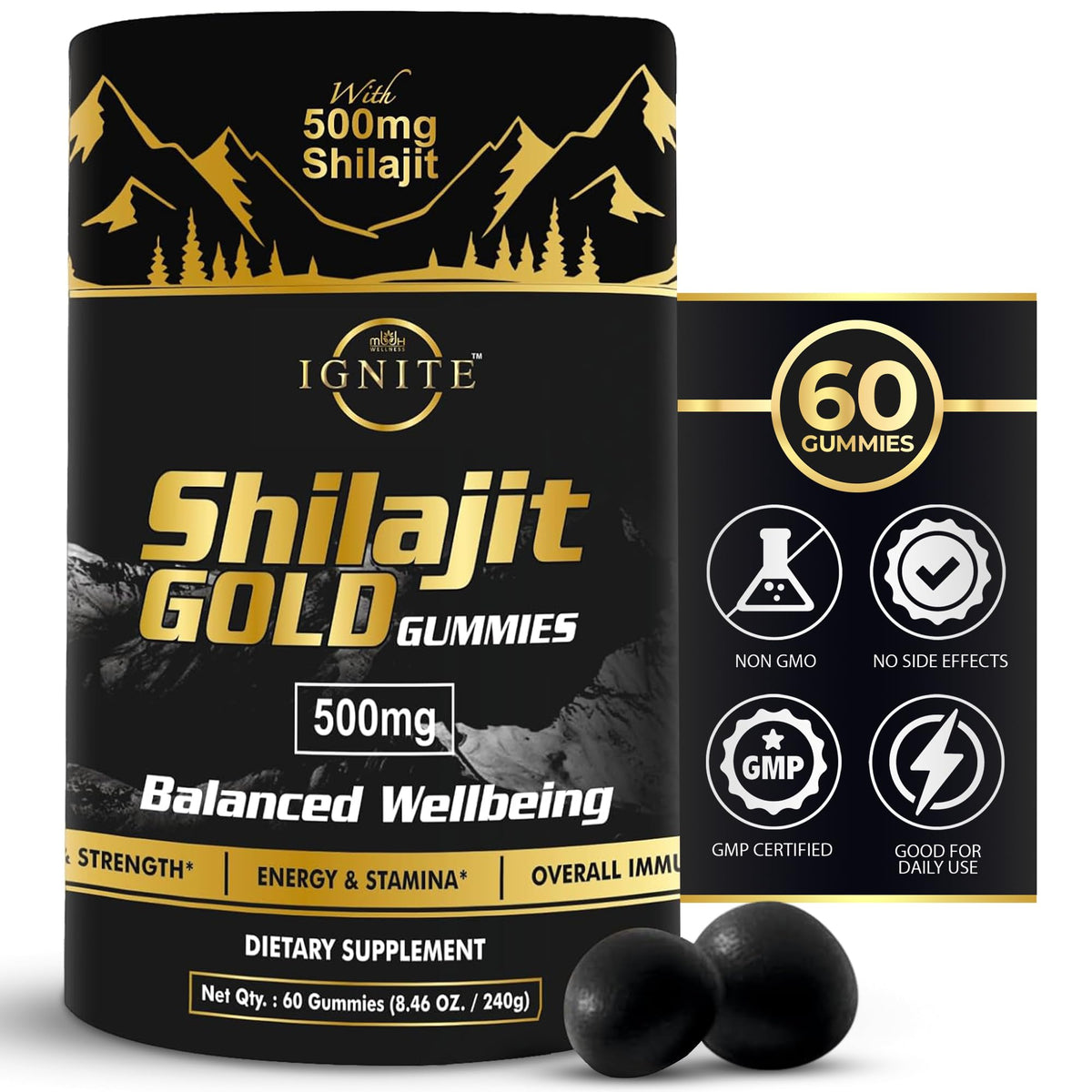 Gommes Shilajit MBDH Wellness : énergie naturelle potentielle grâce au Shilajit pur.