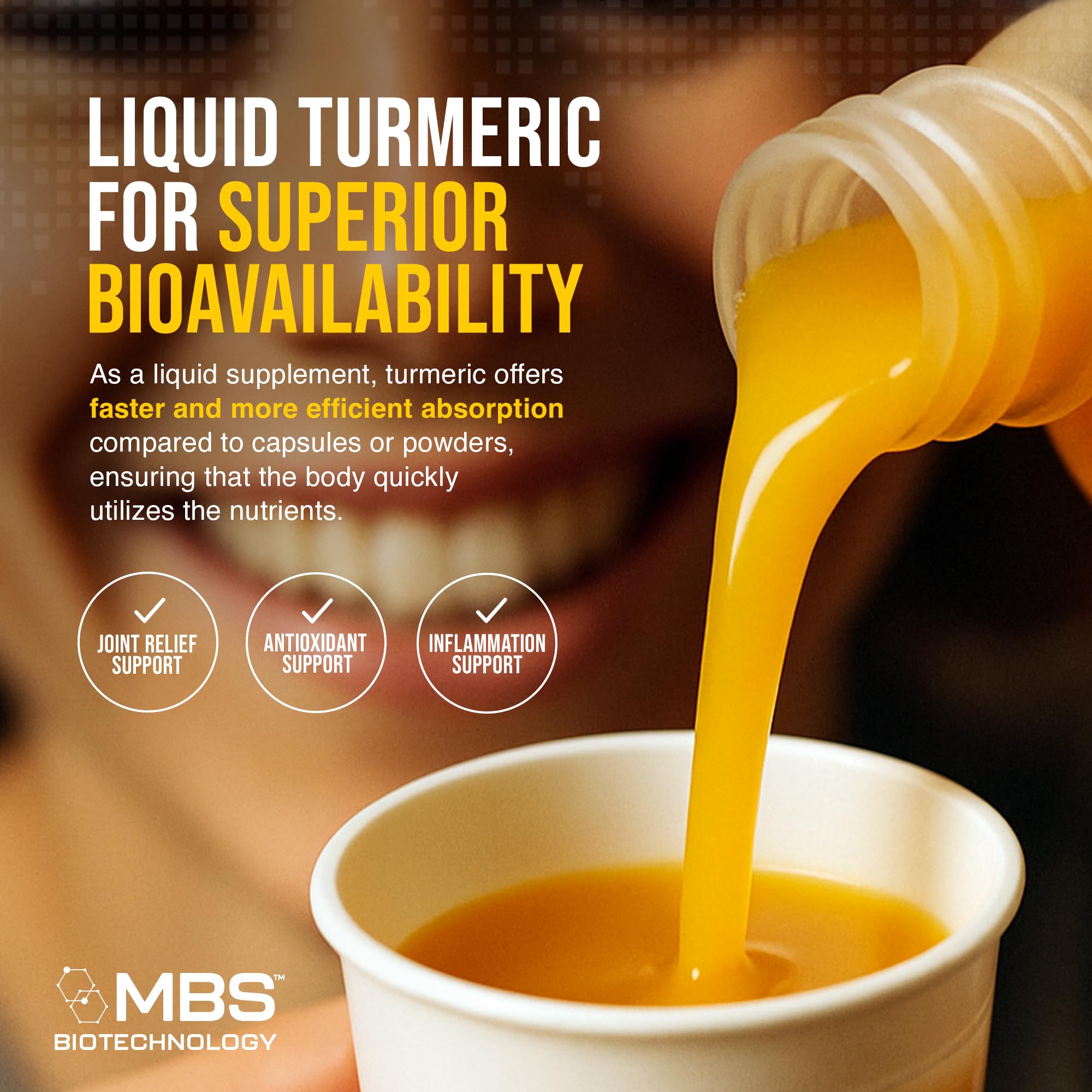 Flacon MBS Turmeric liquide avec Vitamine D3, formulation concentrée