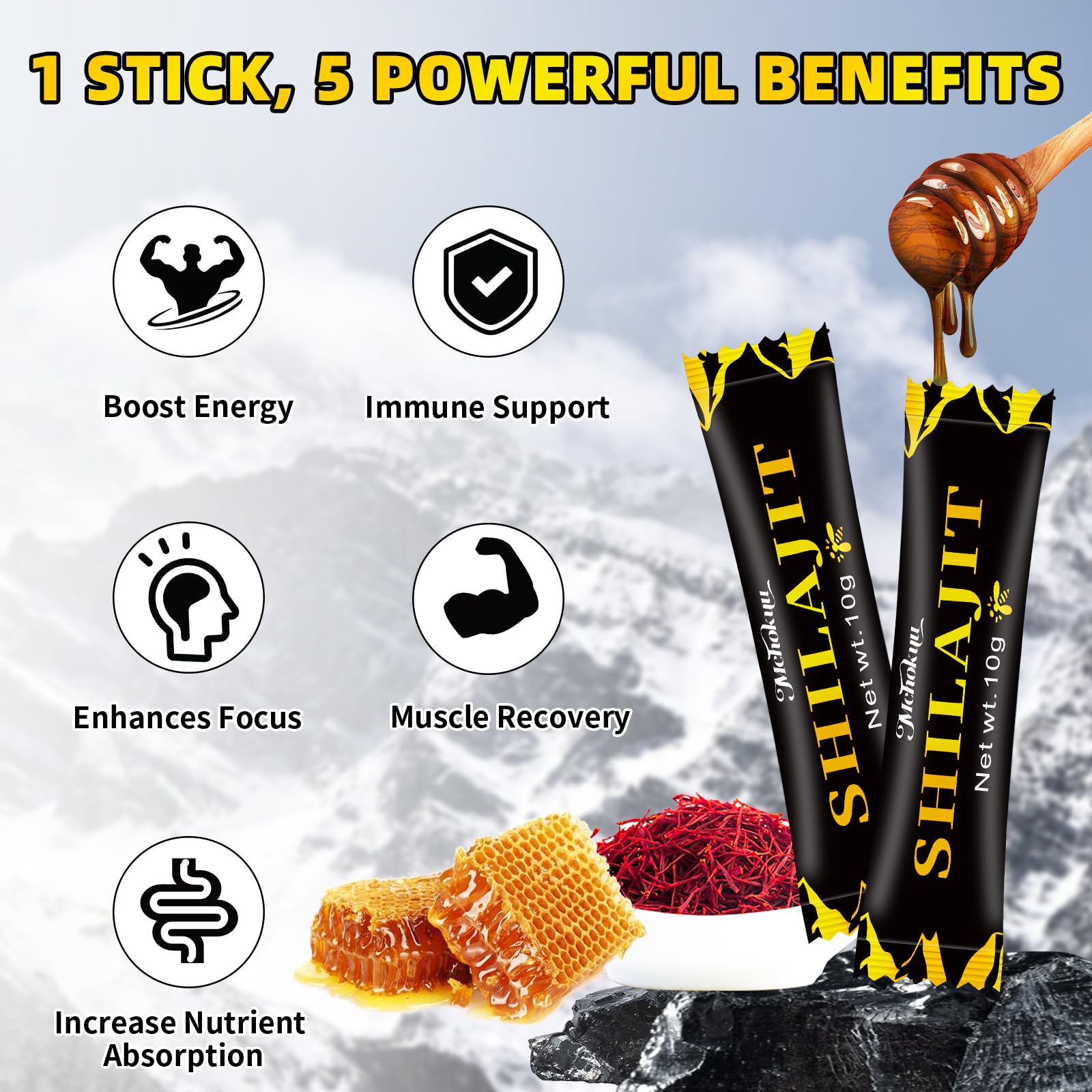 Mchokuu batonnet Shilajit miel usage pratique, consommé rapidement.