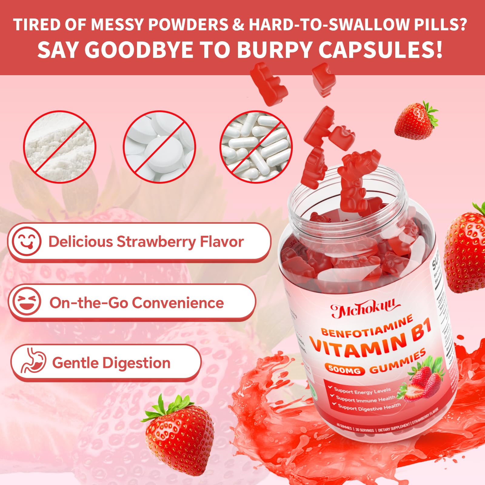 Gommes vitaminées B1, soutien potentiel du système nerveux lors d'activités mentales.