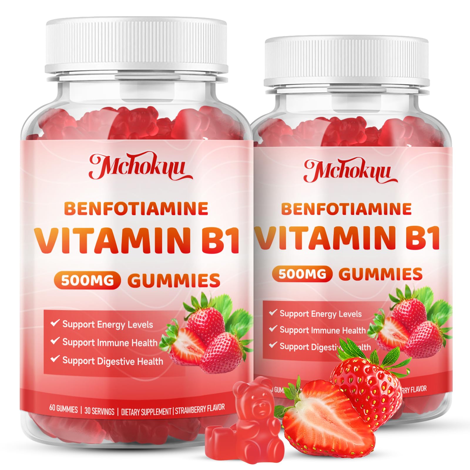 Gommes Mchokuu B1 fraise: texture souple et arôme fruité pour un grignotage agréable.