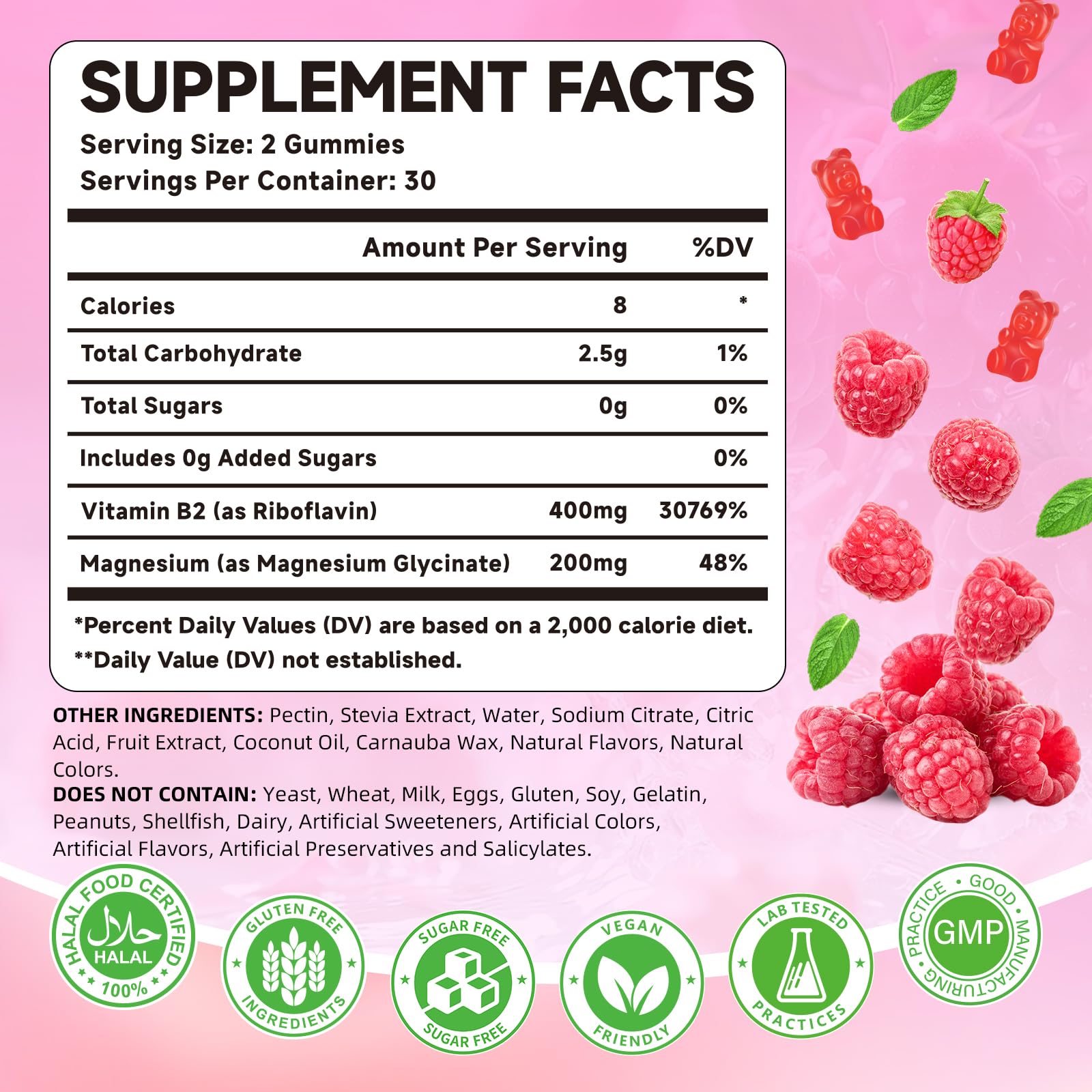 Gomme rouge framboise Mchokuu B2 400 mg, goût agréable pour une prise facile.