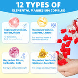 Gommes Mchokuu magnésium 12 en 1, mélange d’ingrédients pour absorption potentielle.